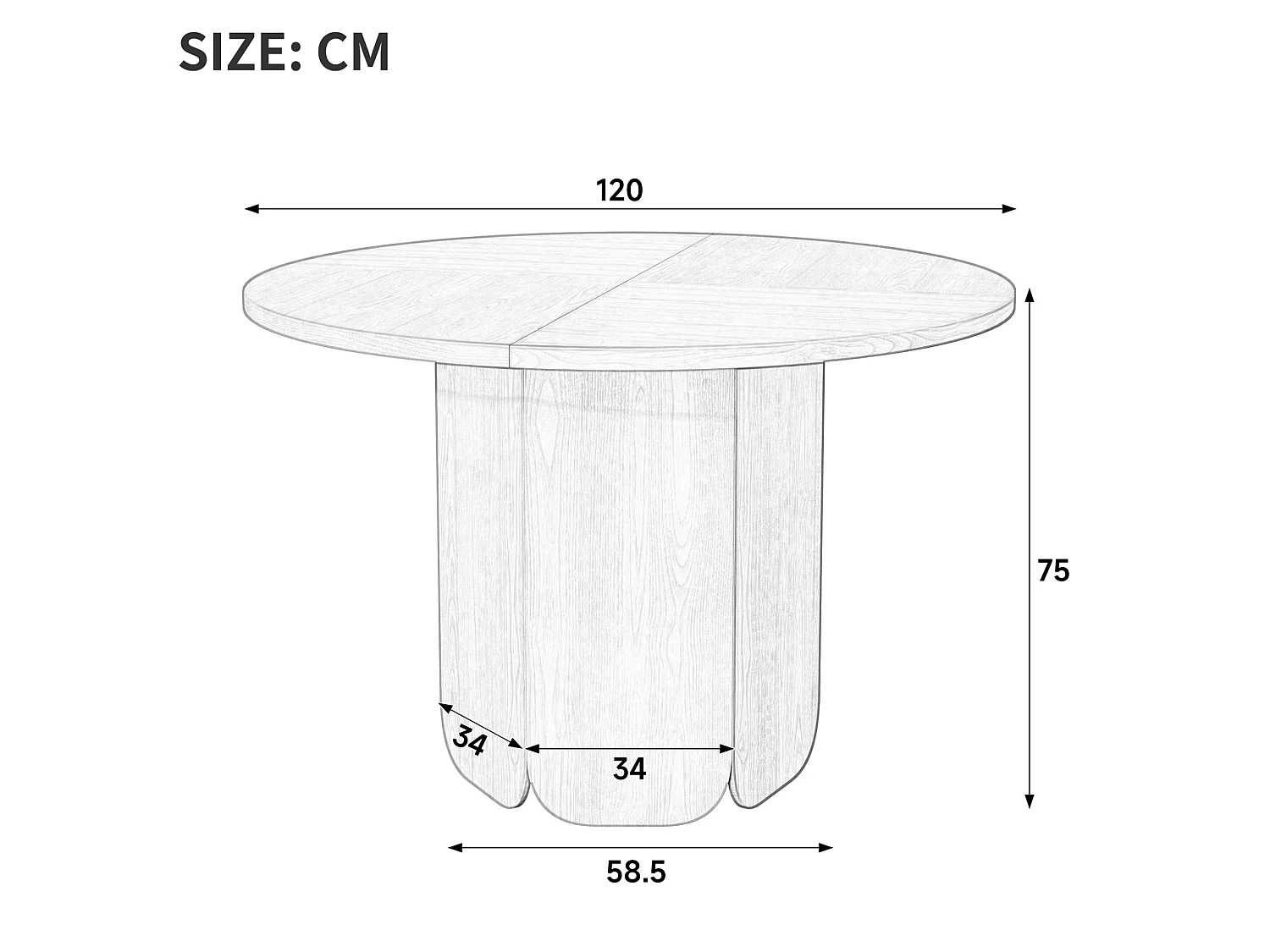 Table à manger ronde 120 cm pour 4 à 6 personnes - Design classique - Couleur bois