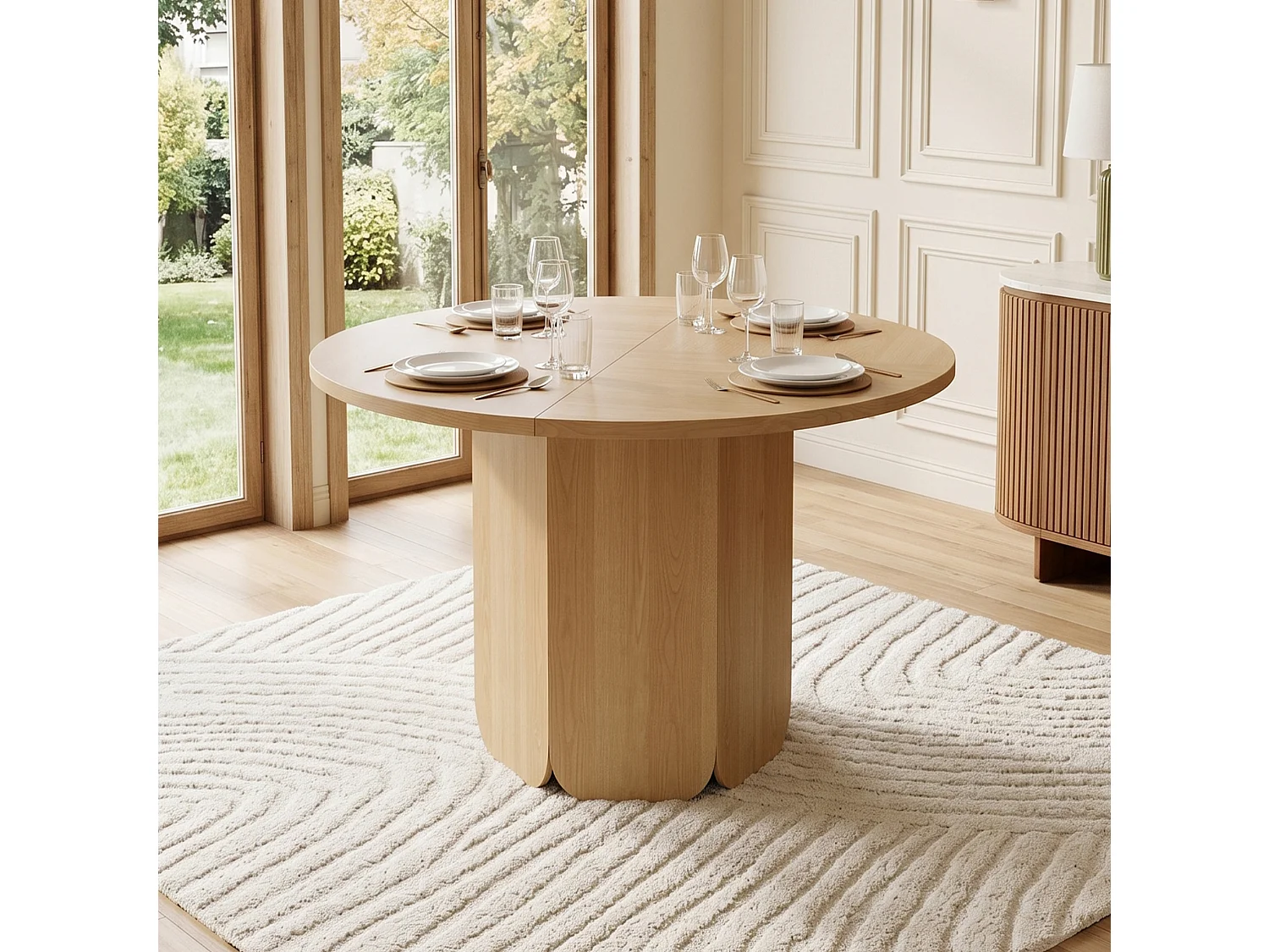 Table à manger ronde 120 cm pour 4 à 6 personnes - Design classique - Couleur bois