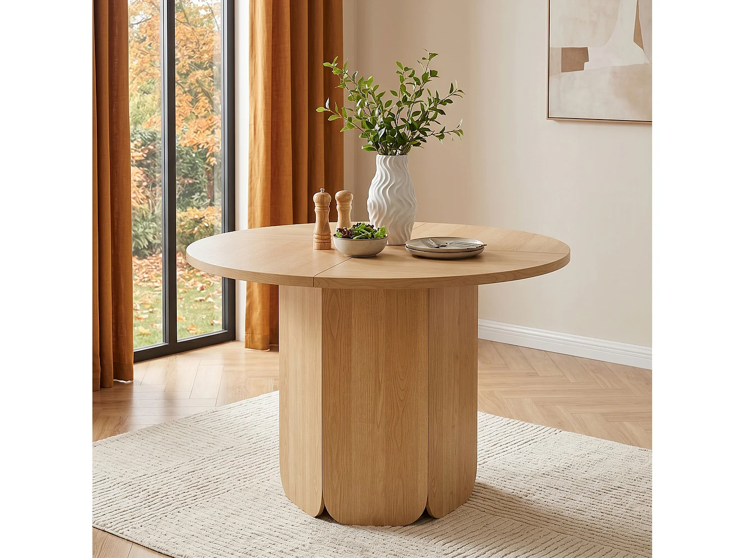 Table à manger ronde 120 cm pour 4 à 6 personnes - Design classique - Couleur bois