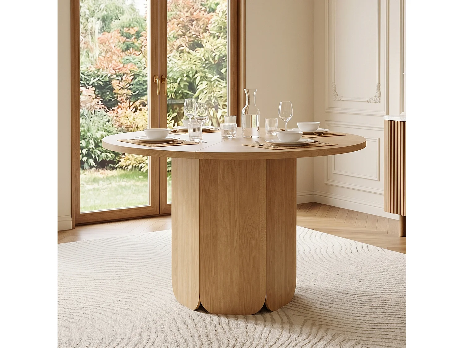 Table à manger ronde 120 cm pour 4 à 6 personnes - Design classique - Couleur bois
