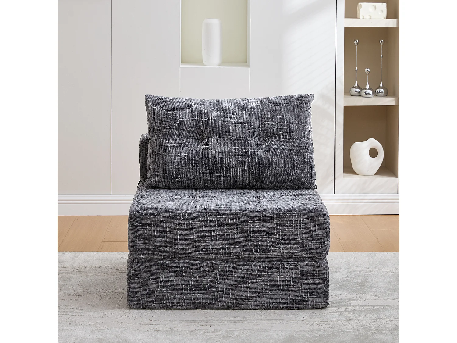 Opklapbare fauteuil van chenille met kussens - voor woonkamer en slaapkamer - grijs