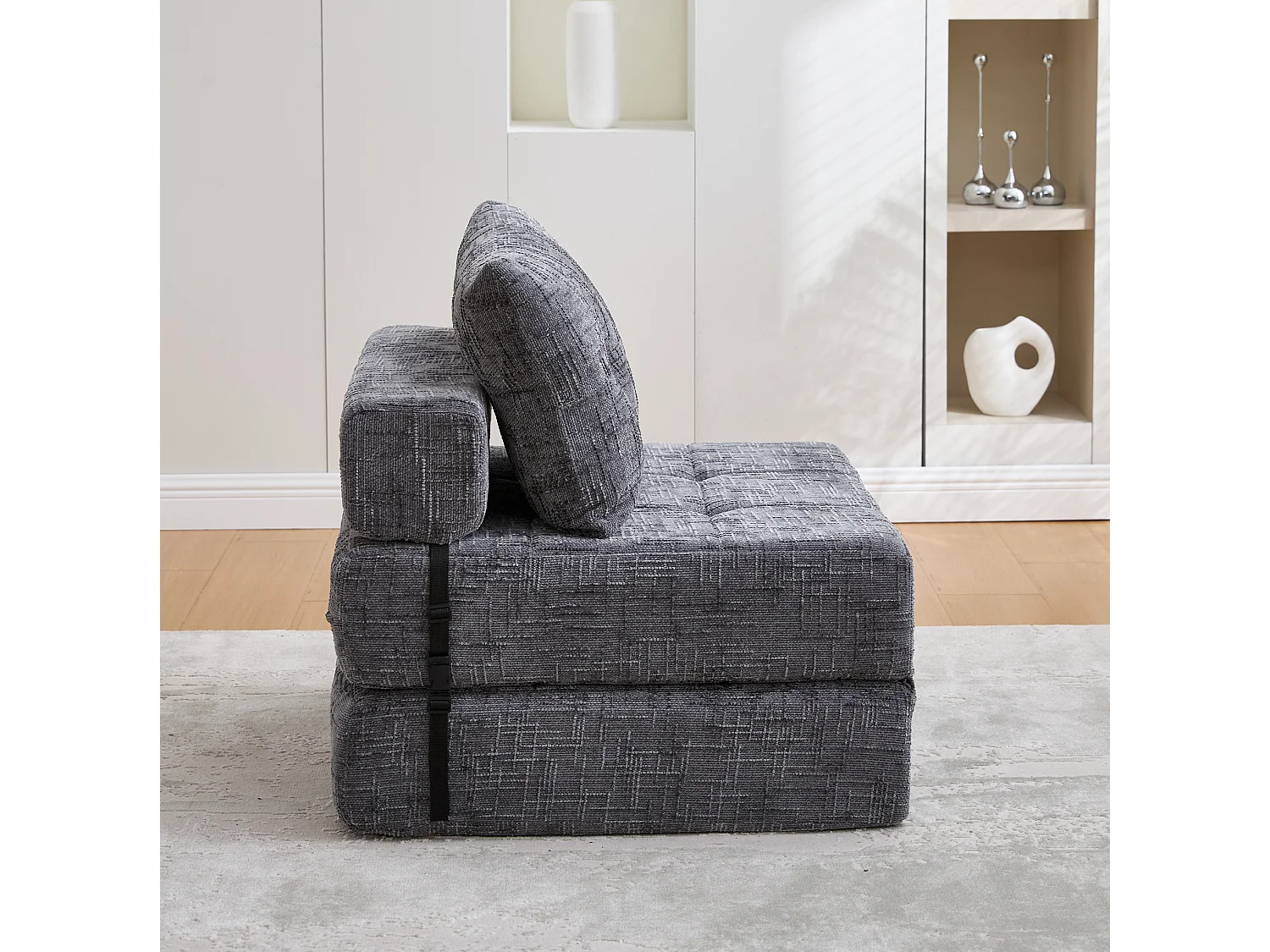 Opklapbare fauteuil van chenille met kussens - voor woonkamer en slaapkamer - grijs