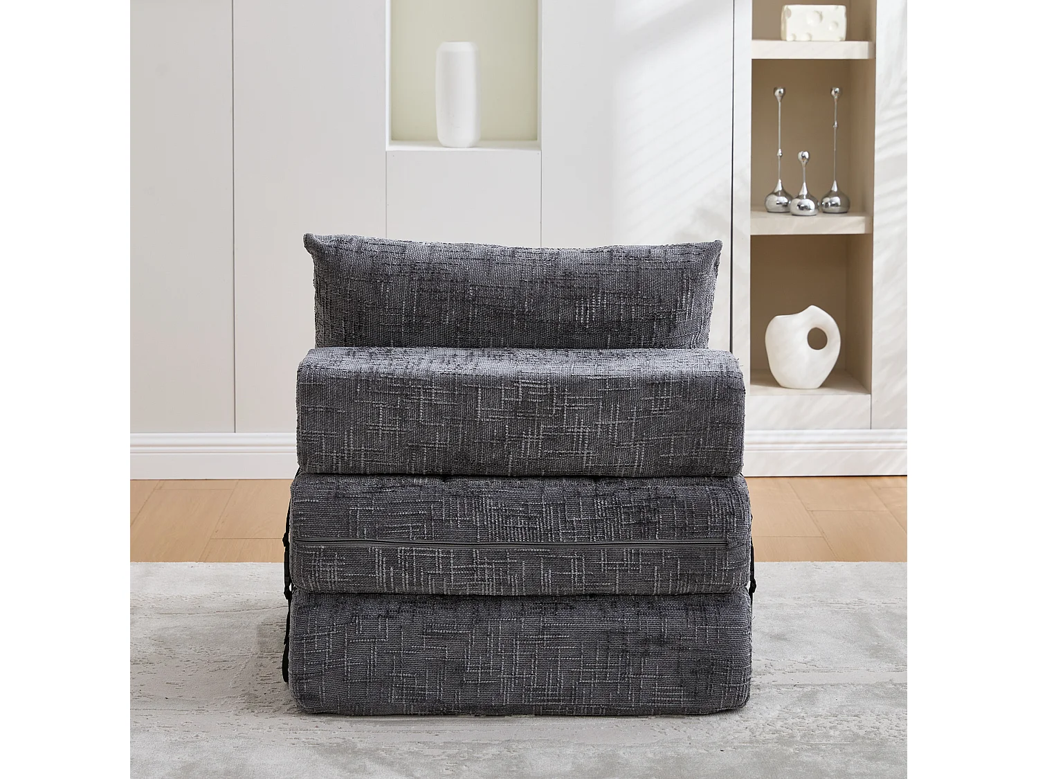 Opklapbare fauteuil van chenille met kussens - voor woonkamer en slaapkamer - grijs