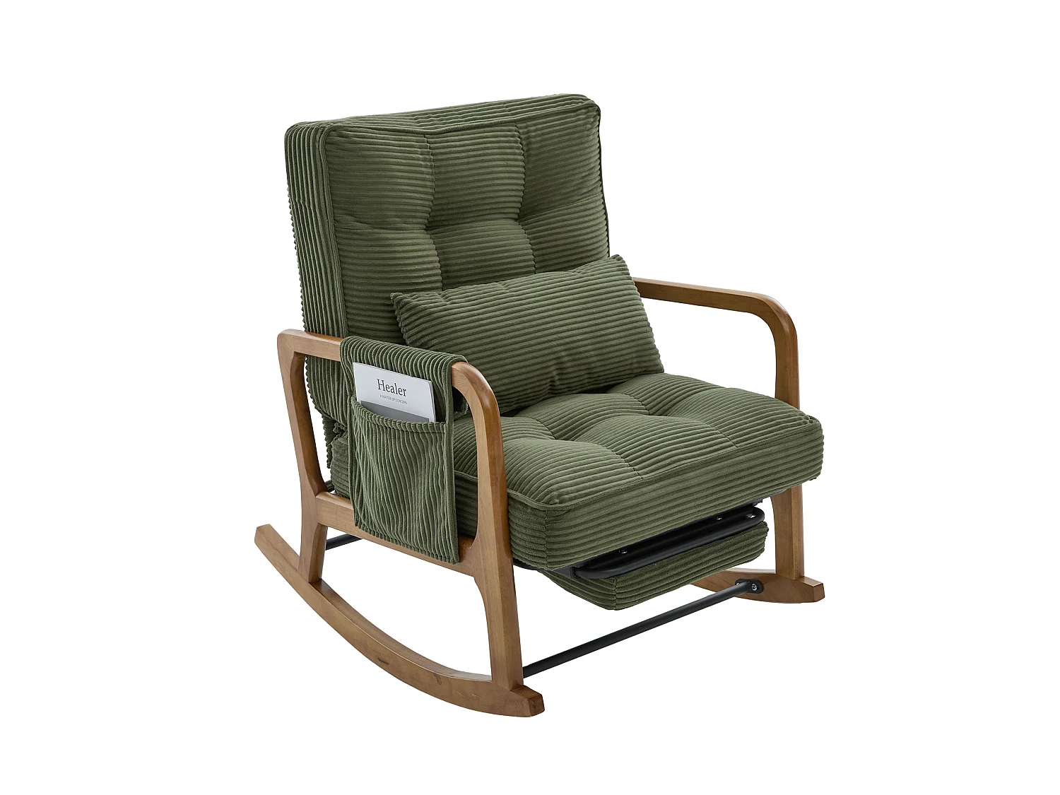 Rocking chair en velours côtelé avec repose-pieds et dossier réglable - Vert