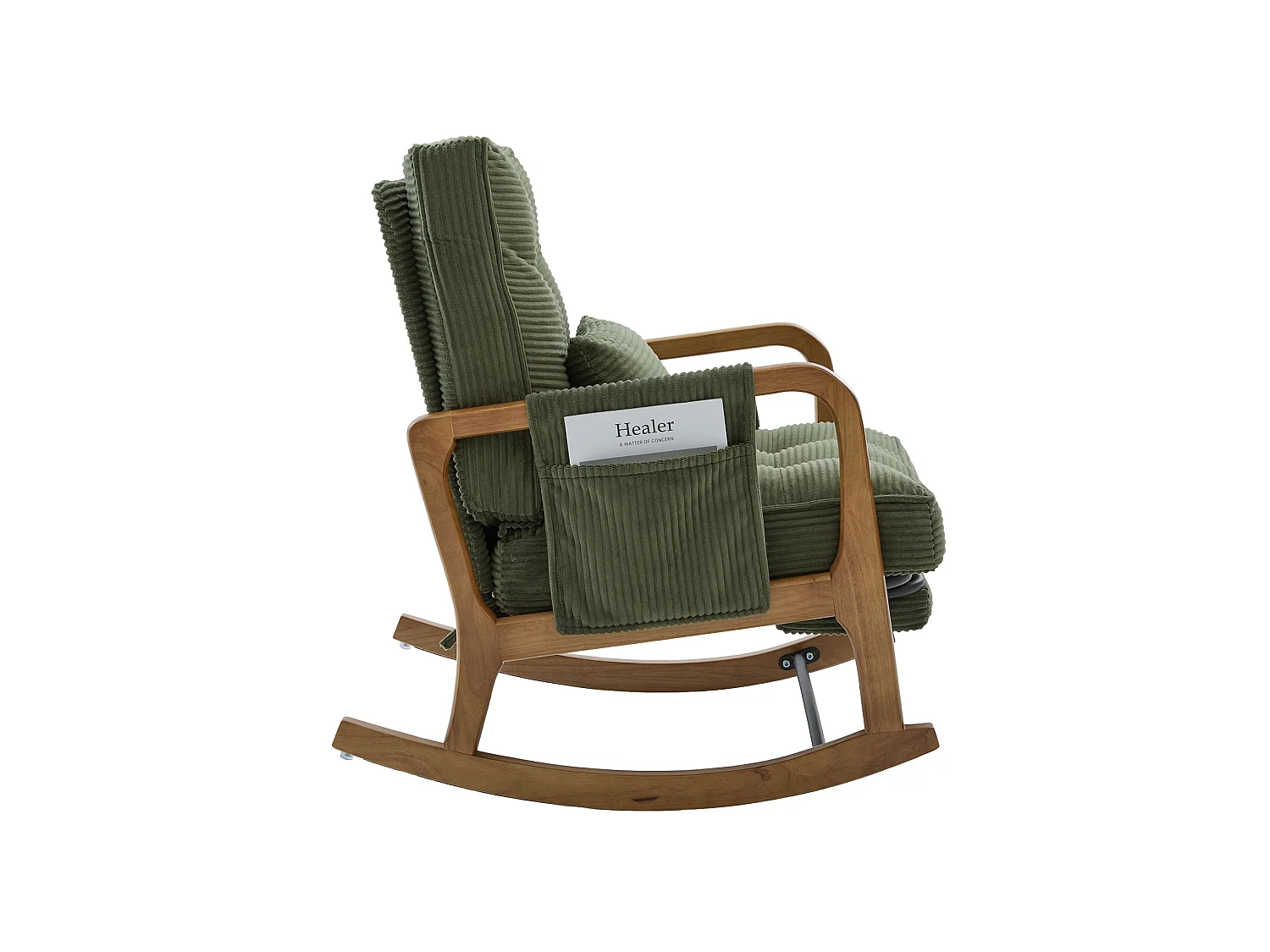 Rocking chair en velours côtelé avec repose-pieds et dossier réglable - Vert