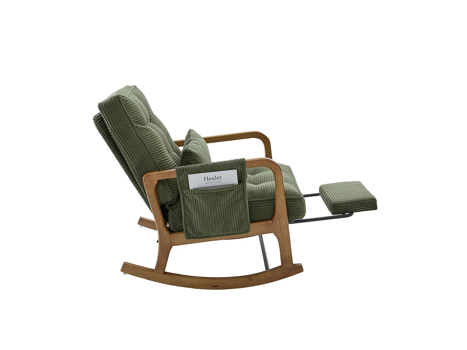 Rocking chair en velours côtelé avec repose-pieds et dossier réglable - Vert