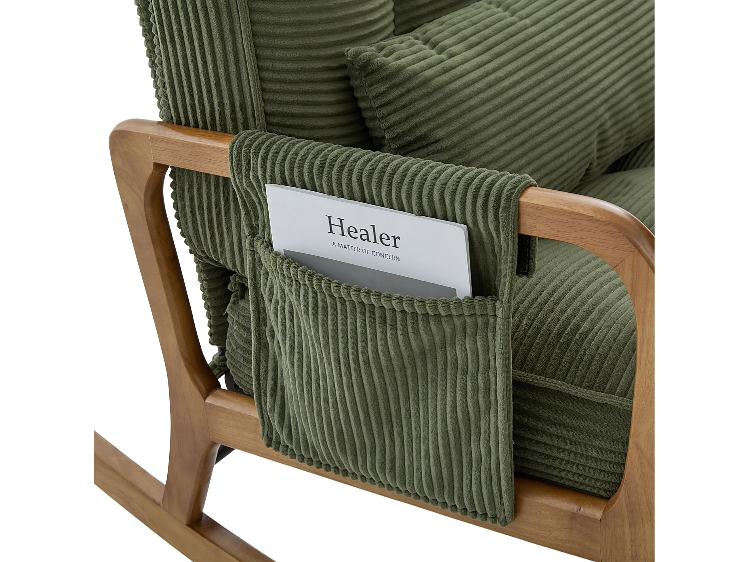 Rocking chair en velours côtelé avec repose-pieds et dossier réglable - Vert