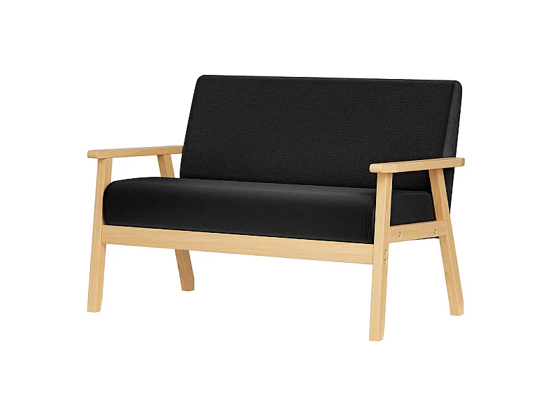 Canapé 2 places en tissu lin - cadre en bois - 107x60x76cm - Noir