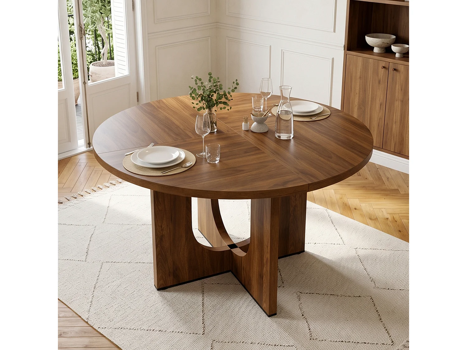 Table à manger ronde 120 cm pour 4 à 6 personnes- Design classique - Marron