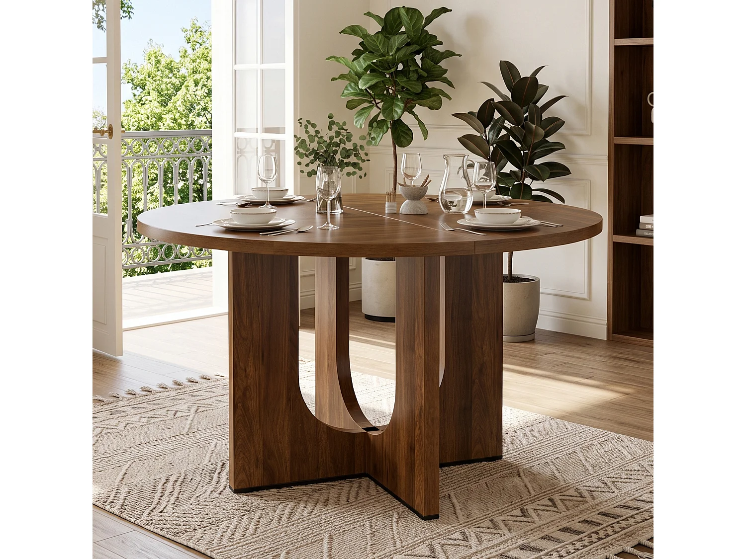 Table à manger ronde 120 cm pour 4 à 6 personnes- Design classique - Marron