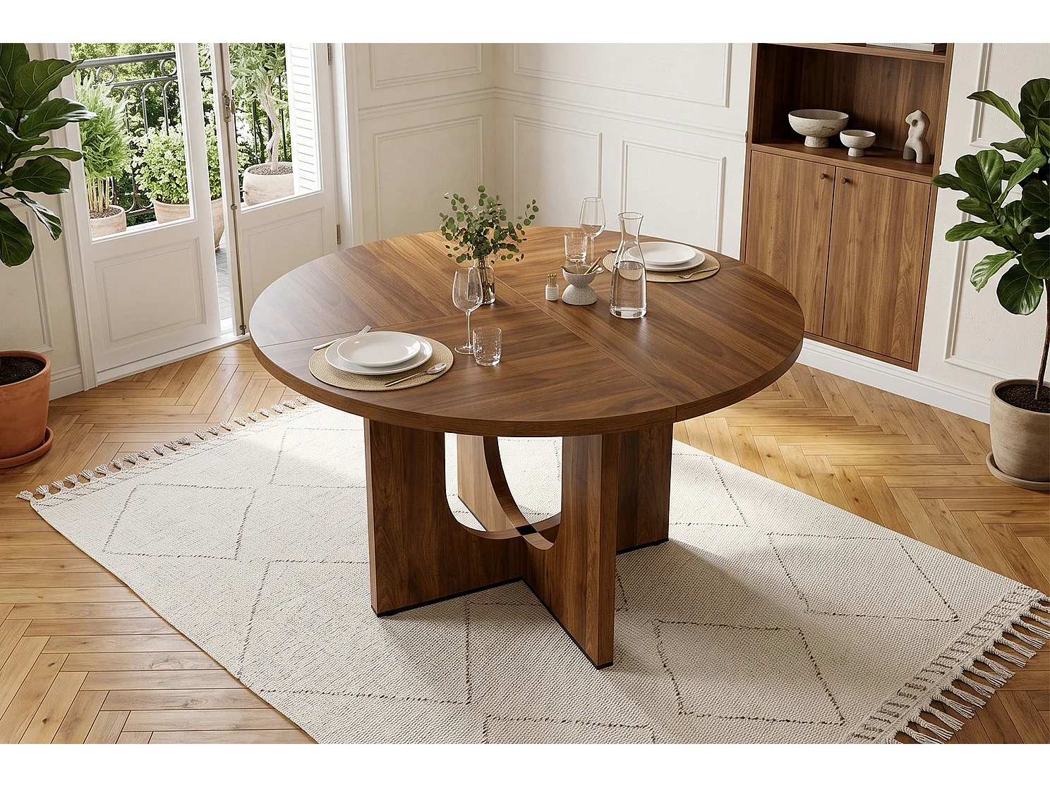 Table à manger ronde 120 cm pour 4 à 6 personnes- Design classique - Marron