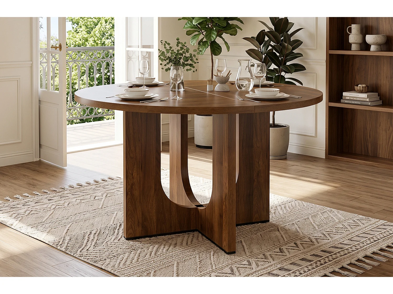 Table à manger ronde 120 cm pour 4 à 6 personnes- Design classique - Marron