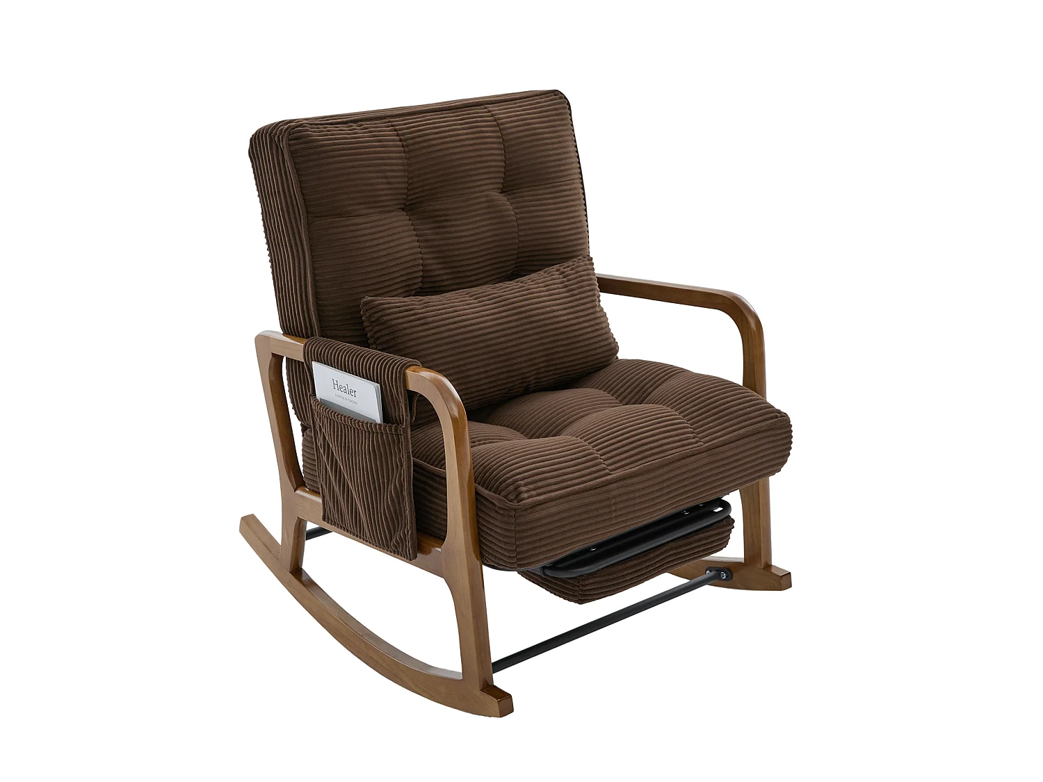 Rocking chair en velours côtelé avec repose-pieds et dossier réglable - Couleur Café