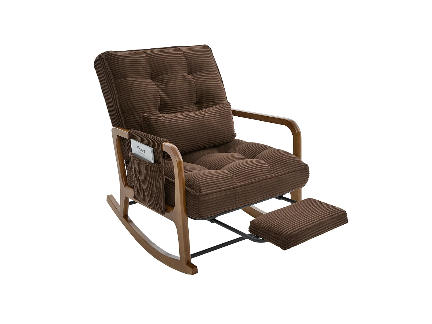 Rocking chair en velours côtelé avec repose-pieds et dossier réglable - Couleur Café