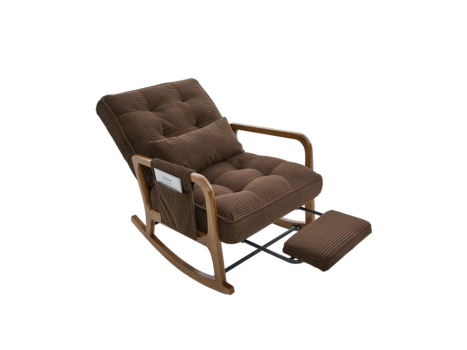 Rocking chair en velours côtelé avec repose-pieds et dossier réglable - Couleur Café