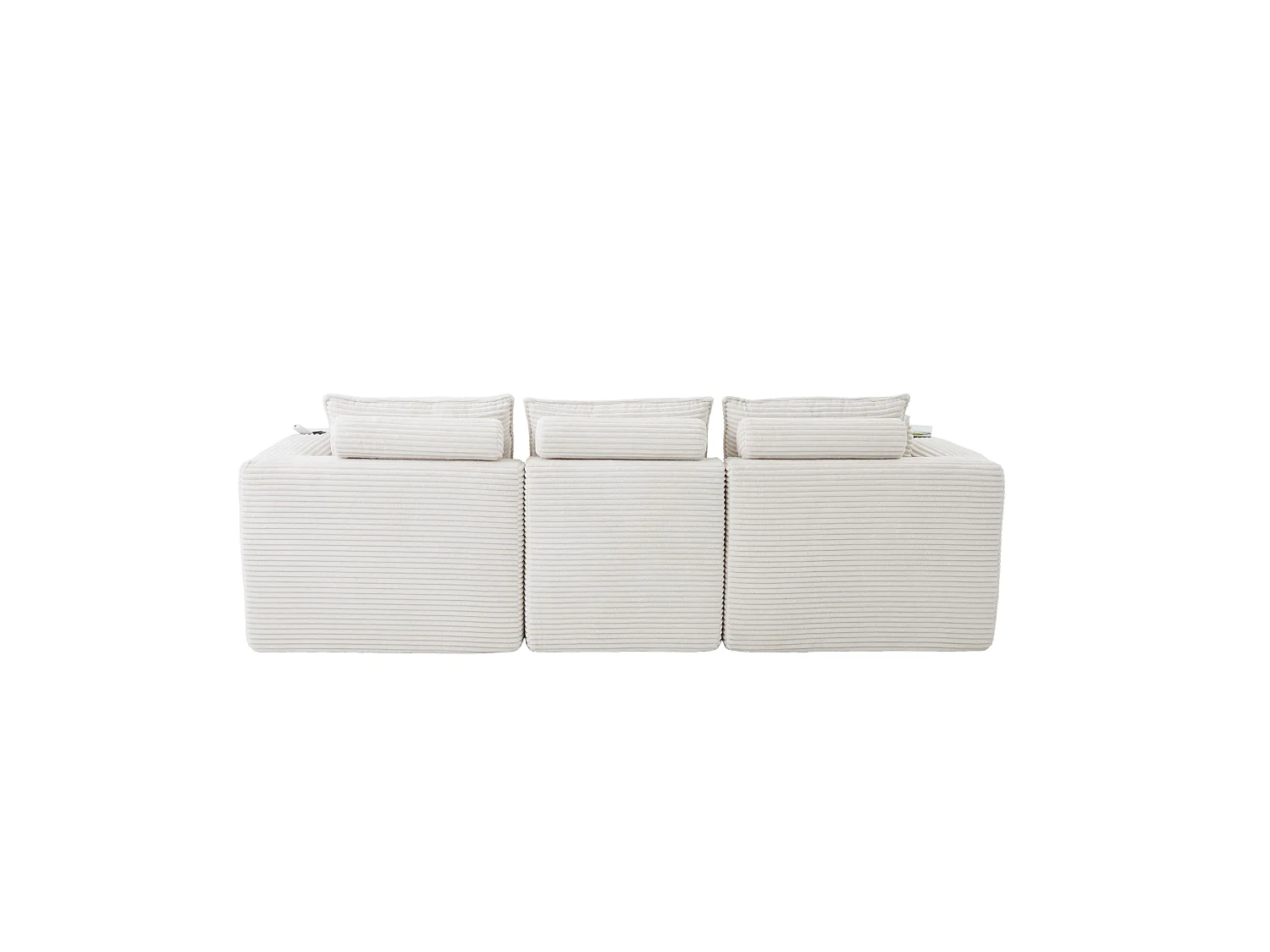 Divano componibile a 3 posti in velluto a coste con pouf e tasche laterali - Beige