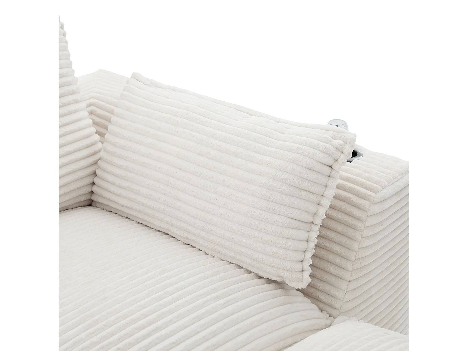 Divano componibile a 3 posti in velluto a coste con pouf e tasche laterali - Beige