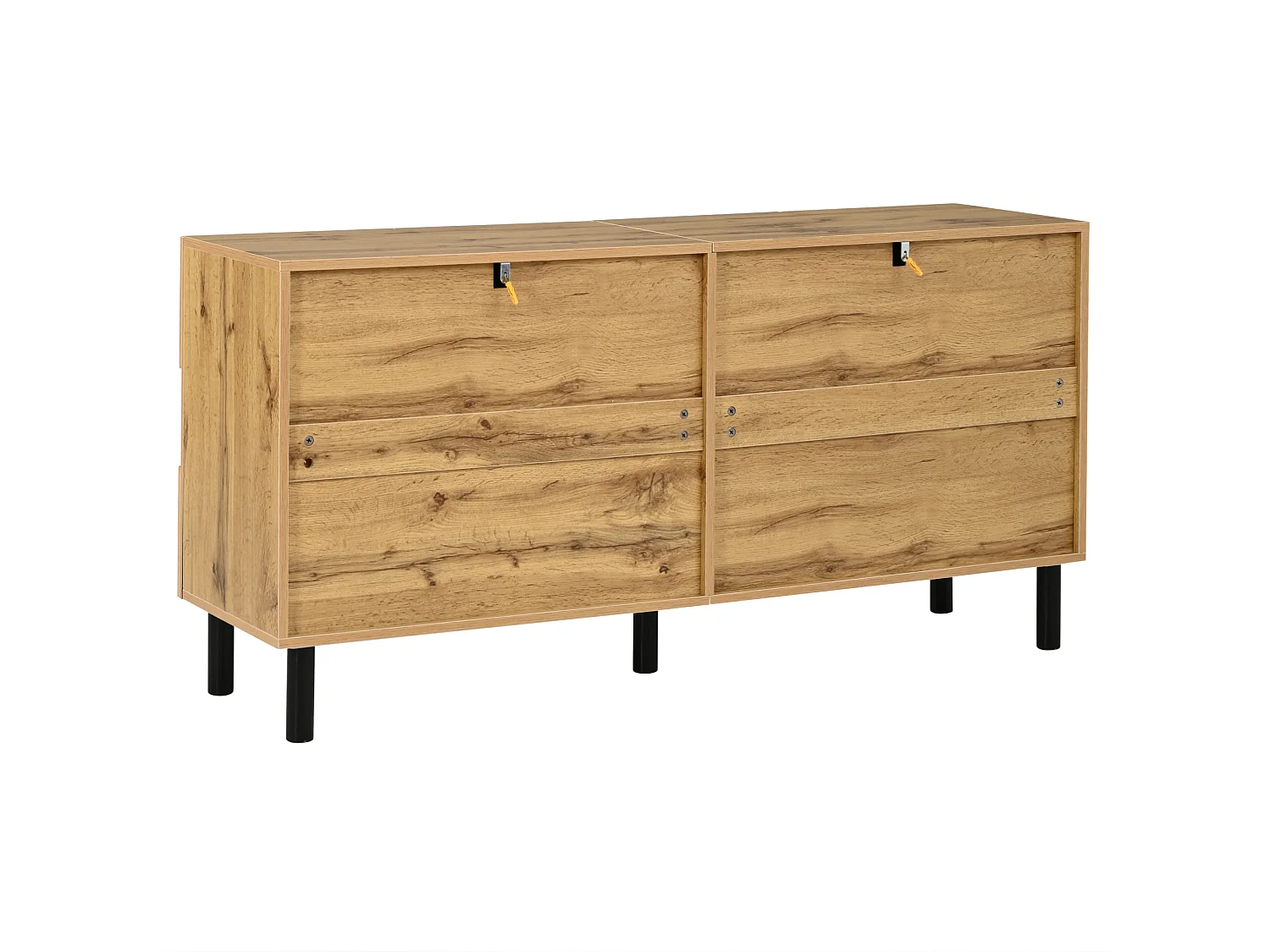 Modern dressoir met 4 deuren - Diamantpatroon - Zwart en hout 140 x 40 x 70 cm