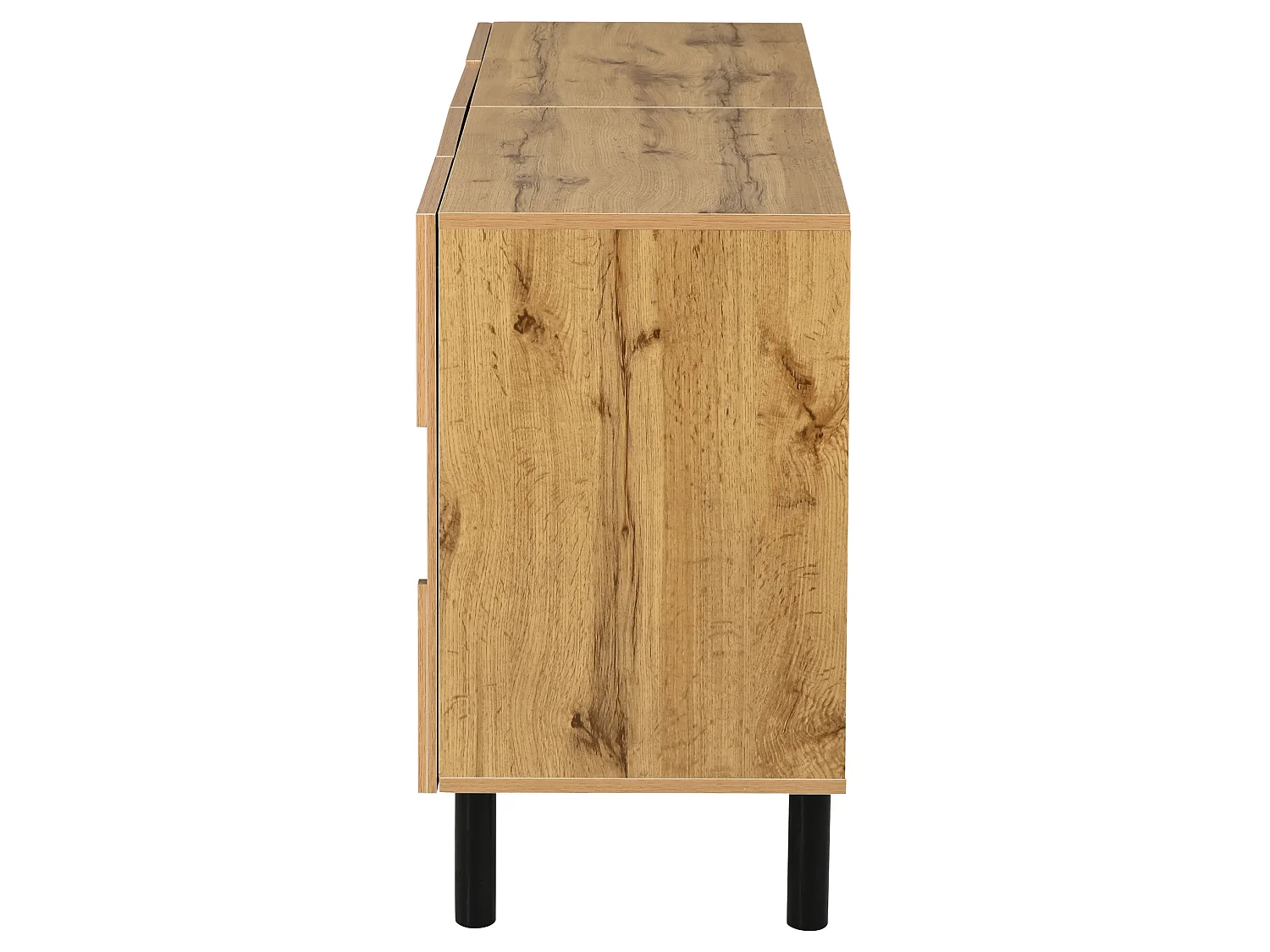 Modern dressoir met 4 deuren - Diamantpatroon - Zwart en hout 140 x 40 x 70 cm