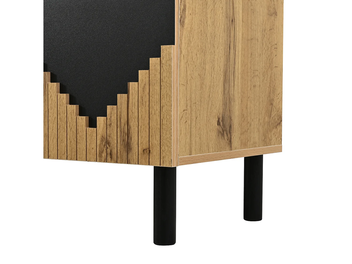Modern dressoir met 4 deuren - Diamantpatroon - Zwart en hout 140 x 40 x 70 cm