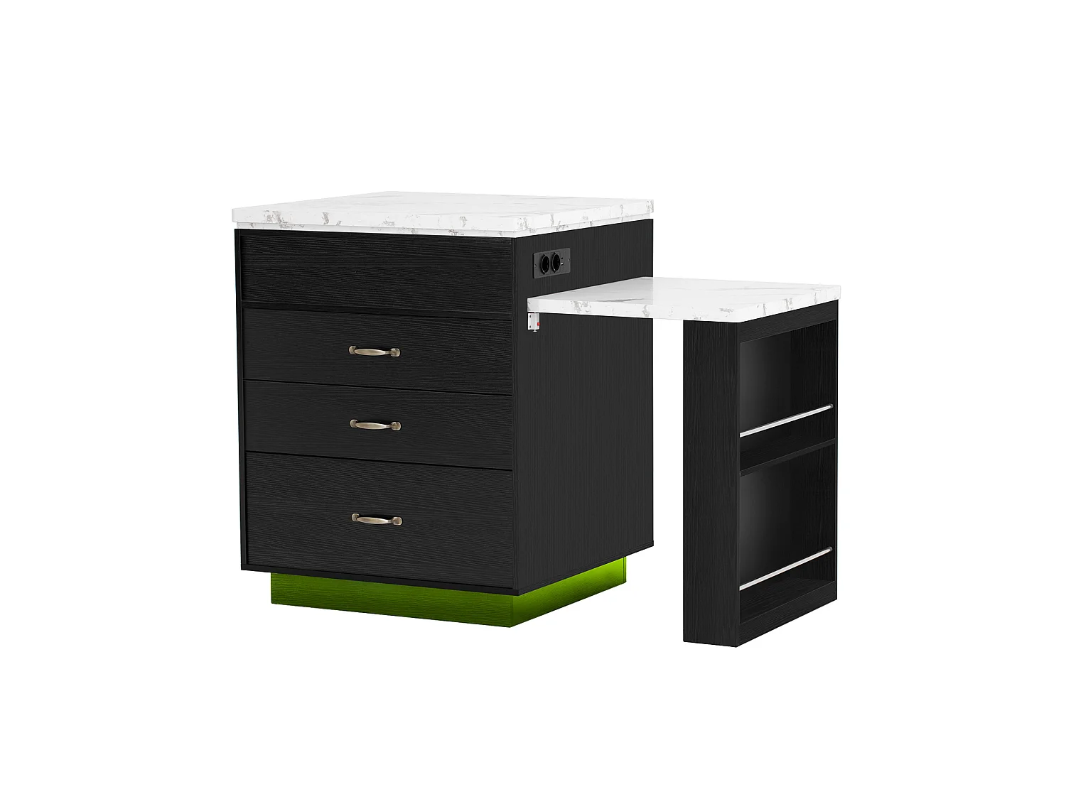 Îlot central LED noir - Meuble de bar extensible avec ports USB/Type-C et rangements