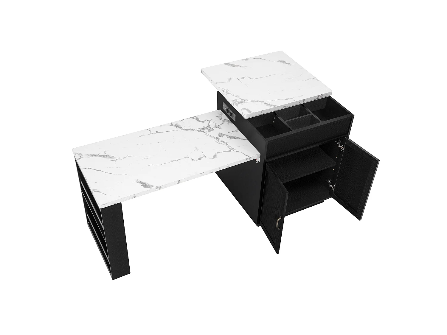 Îlot central LED noir - Meuble de bar extensible avec ports USB/Type-C et rangements