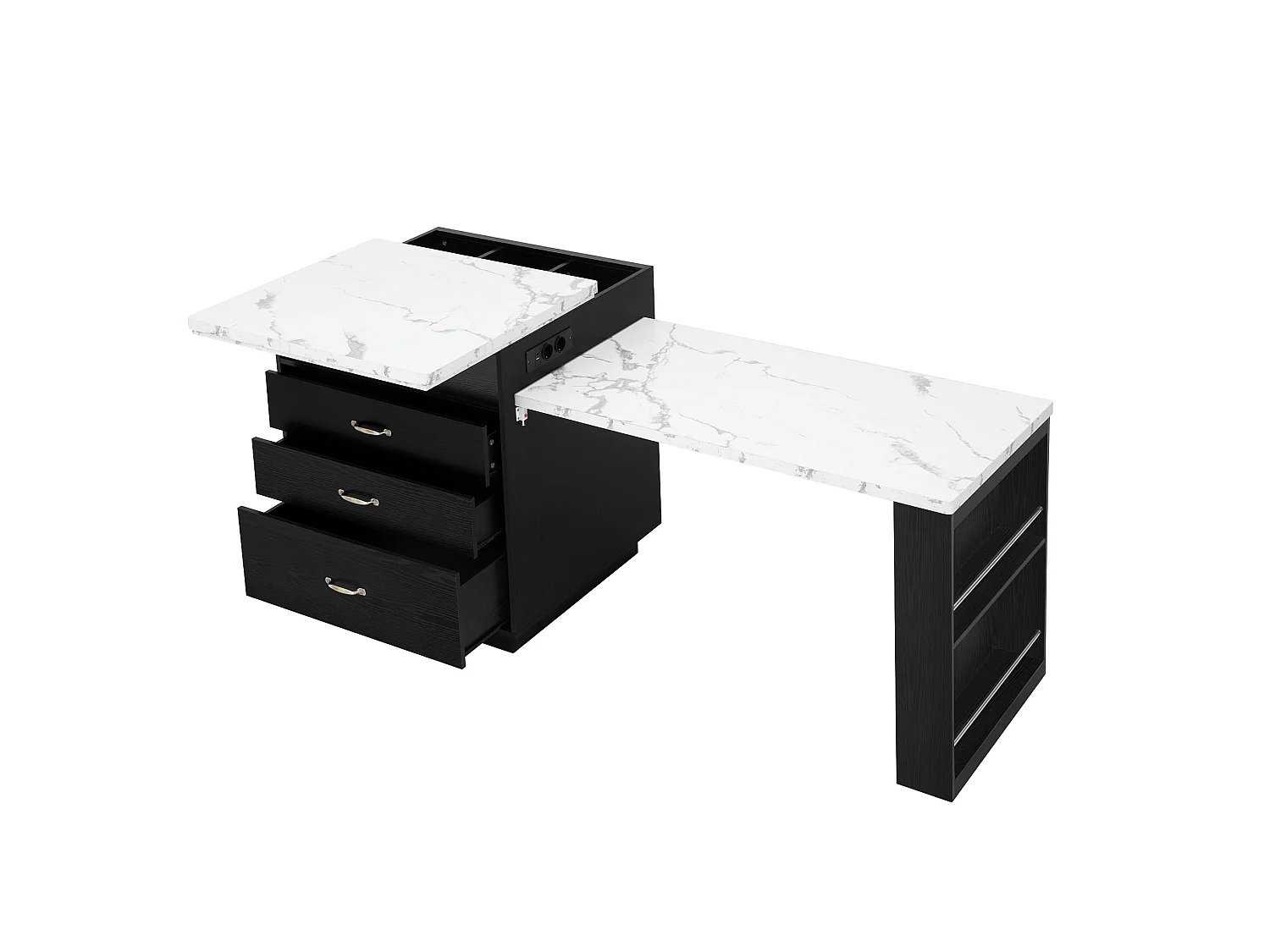 Îlot central LED noir - Meuble de bar extensible avec ports USB/Type-C et rangements