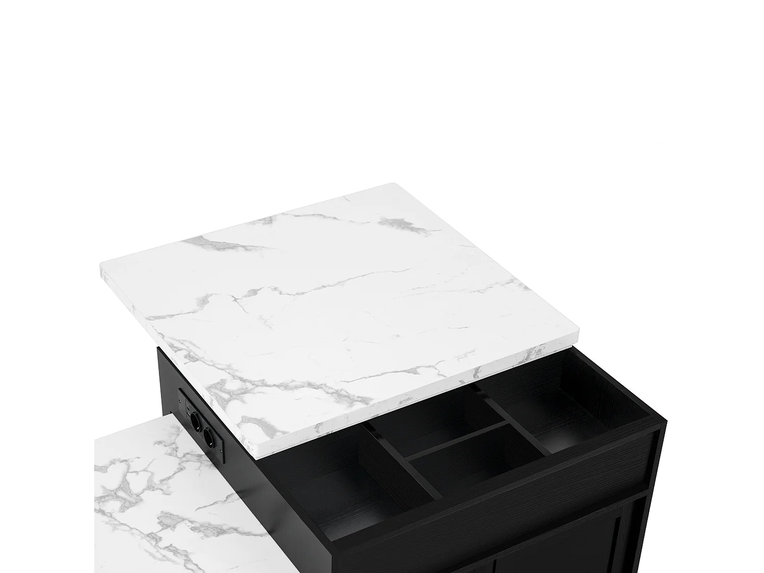 Îlot central LED noir - Meuble de bar extensible avec ports USB/Type-C et rangements