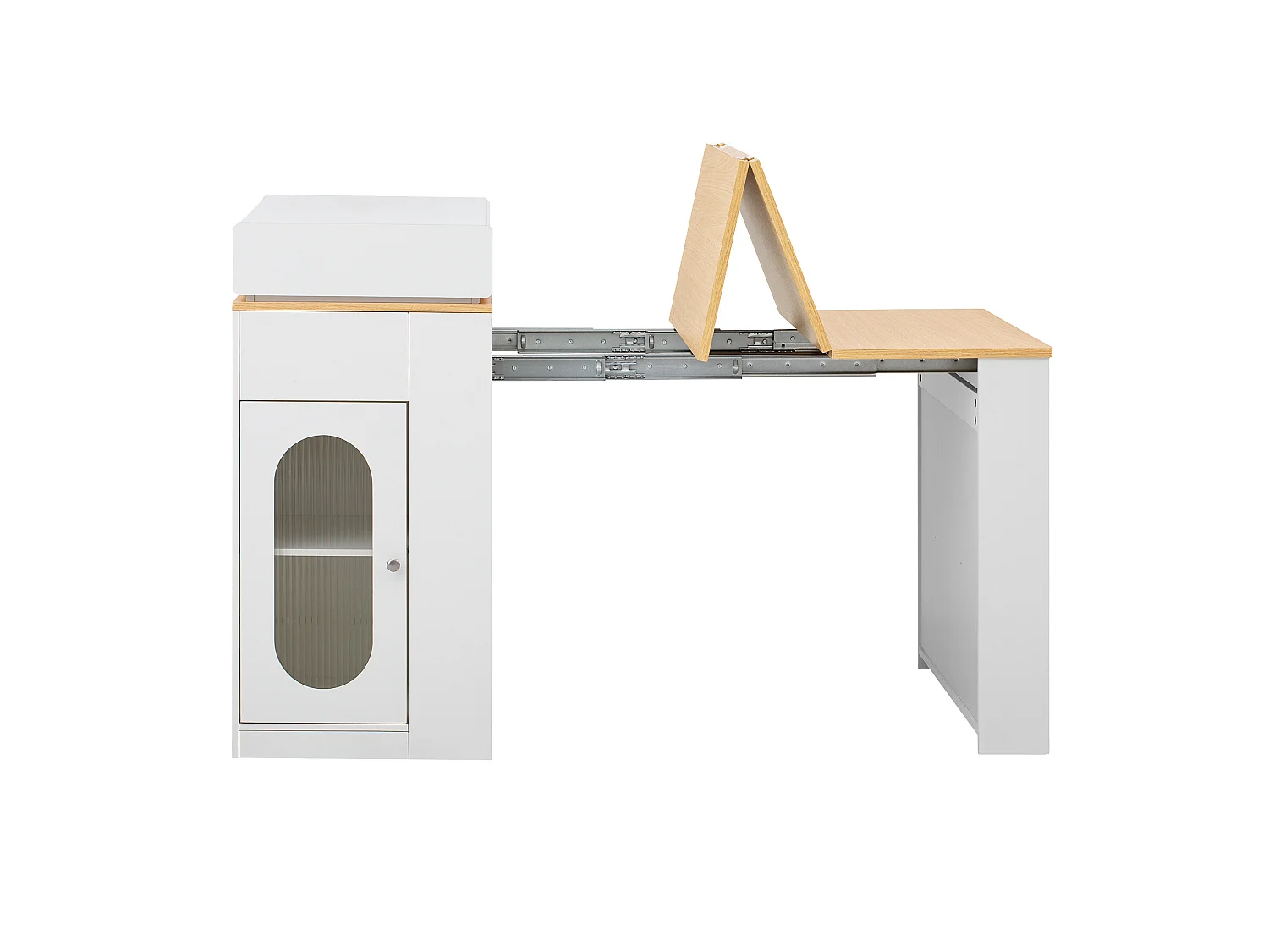 Îlot de cuisine extensible avec prise, tiroir et rangements - Blanc