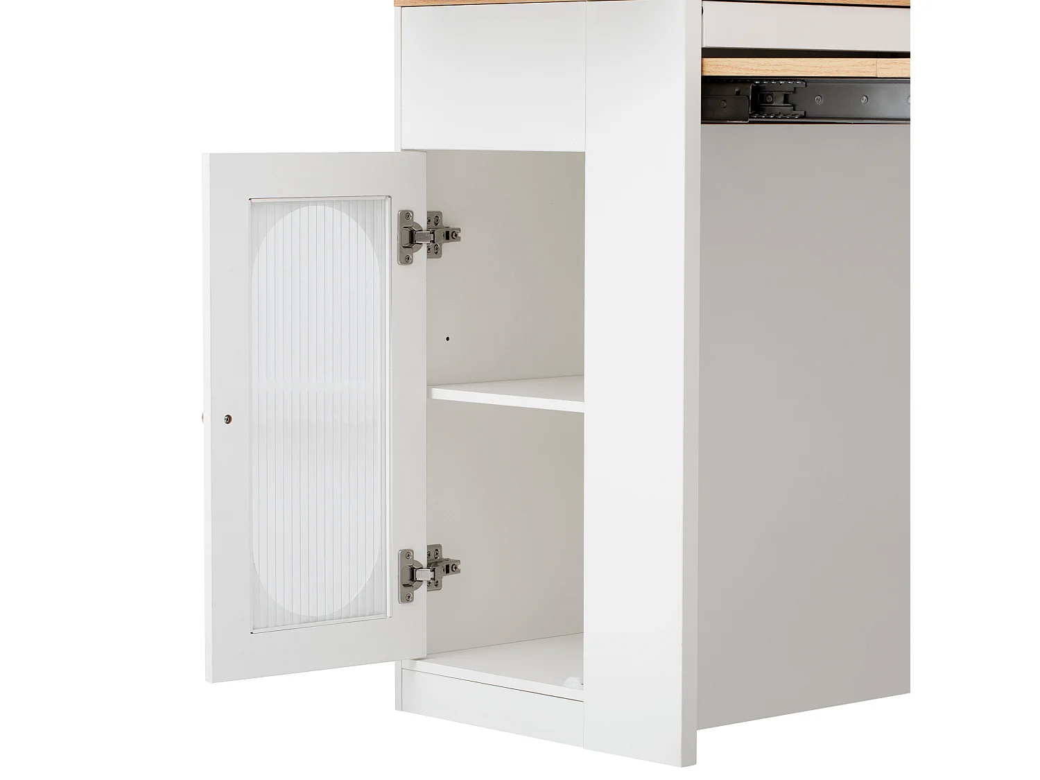 Îlot de cuisine extensible avec prise, tiroir et rangements - Blanc