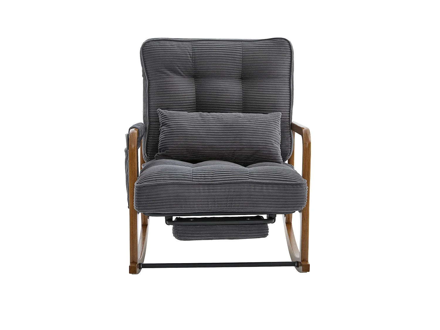 Rocking chair en velours côtelé avec repose-pieds et dossier réglable - Gris