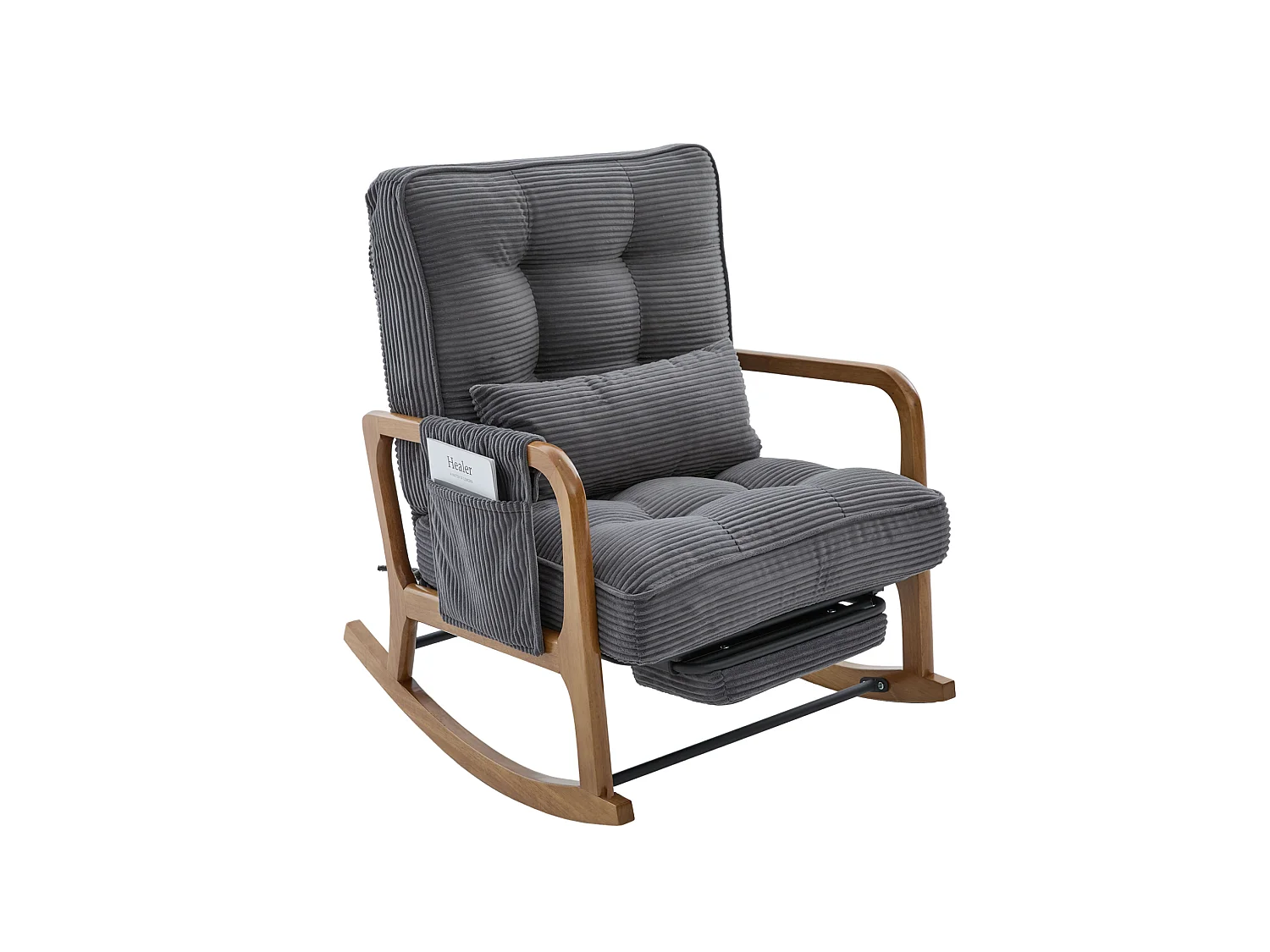 Rocking chair en velours côtelé avec repose-pieds et dossier réglable - Gris