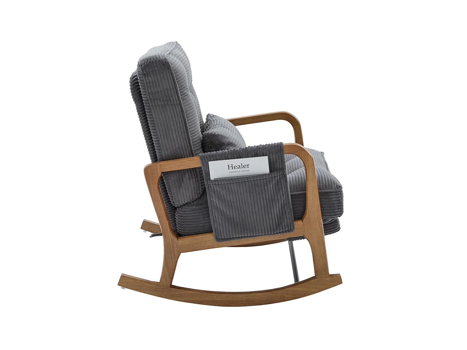Rocking chair en velours côtelé avec repose-pieds et dossier réglable - Gris