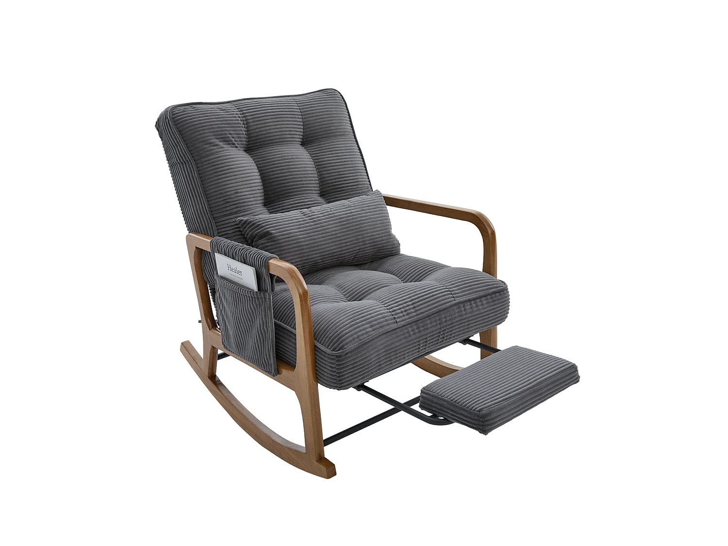Rocking chair en velours côtelé avec repose-pieds et dossier réglable - Gris