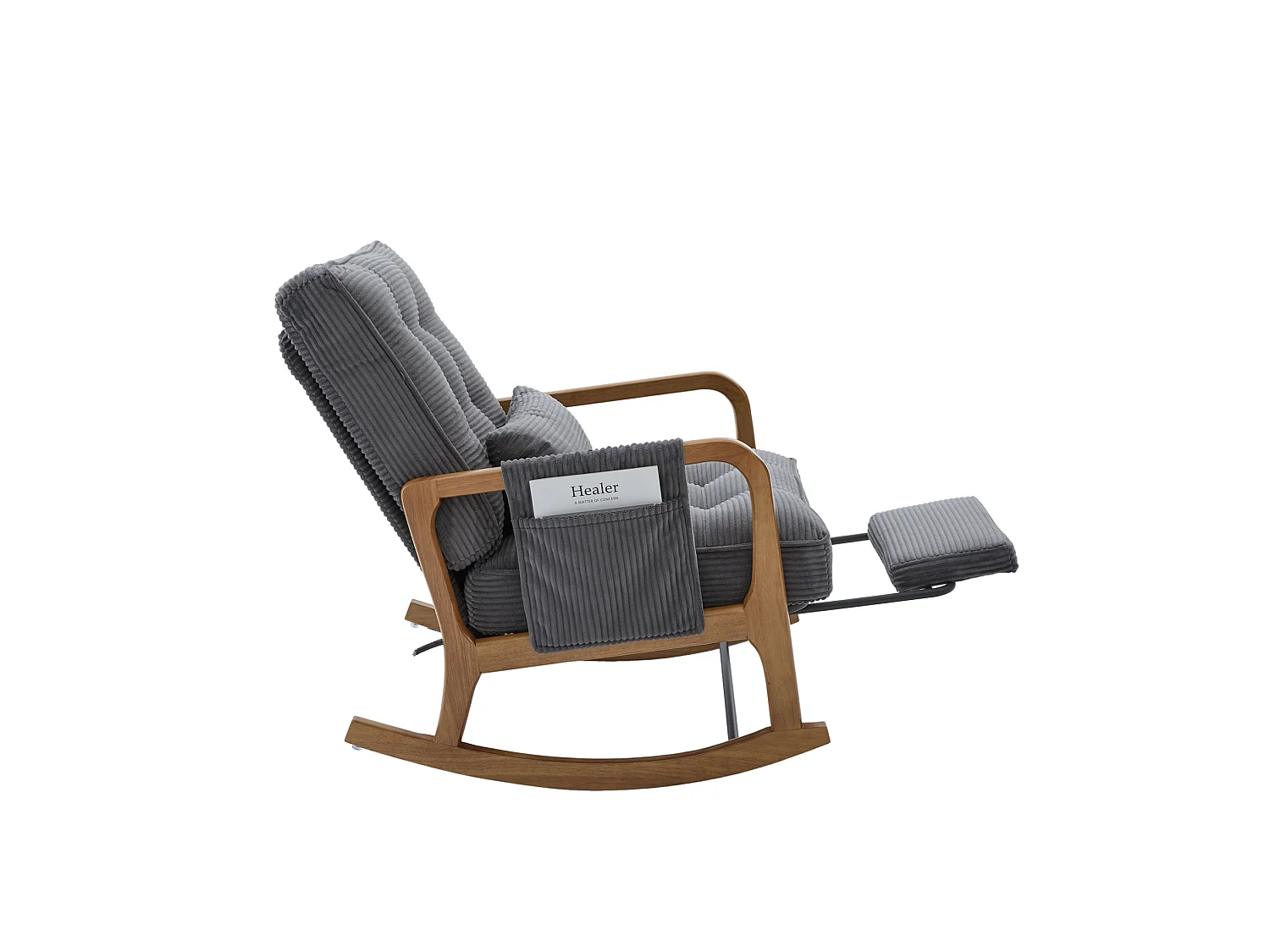 Rocking chair en velours côtelé avec repose-pieds et dossier réglable - Gris