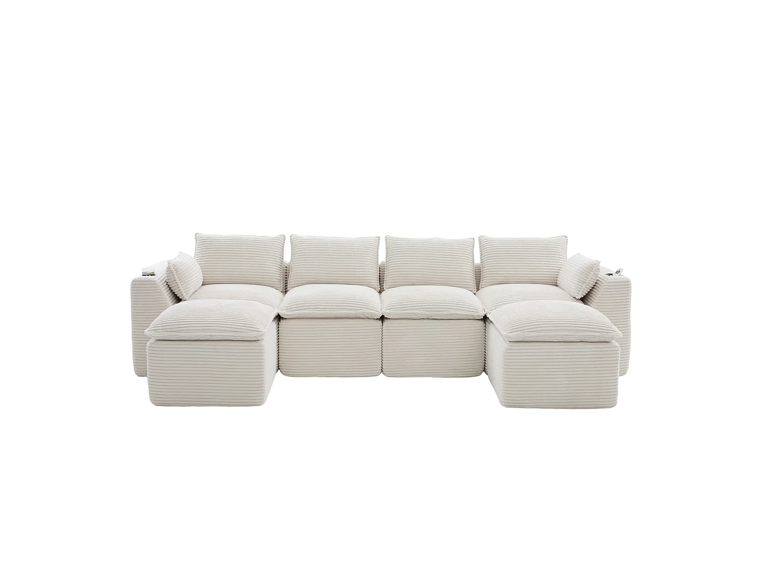 Modulaire 4-zitsbank met kussens en 2 voetenbankjes - Beige corduroy