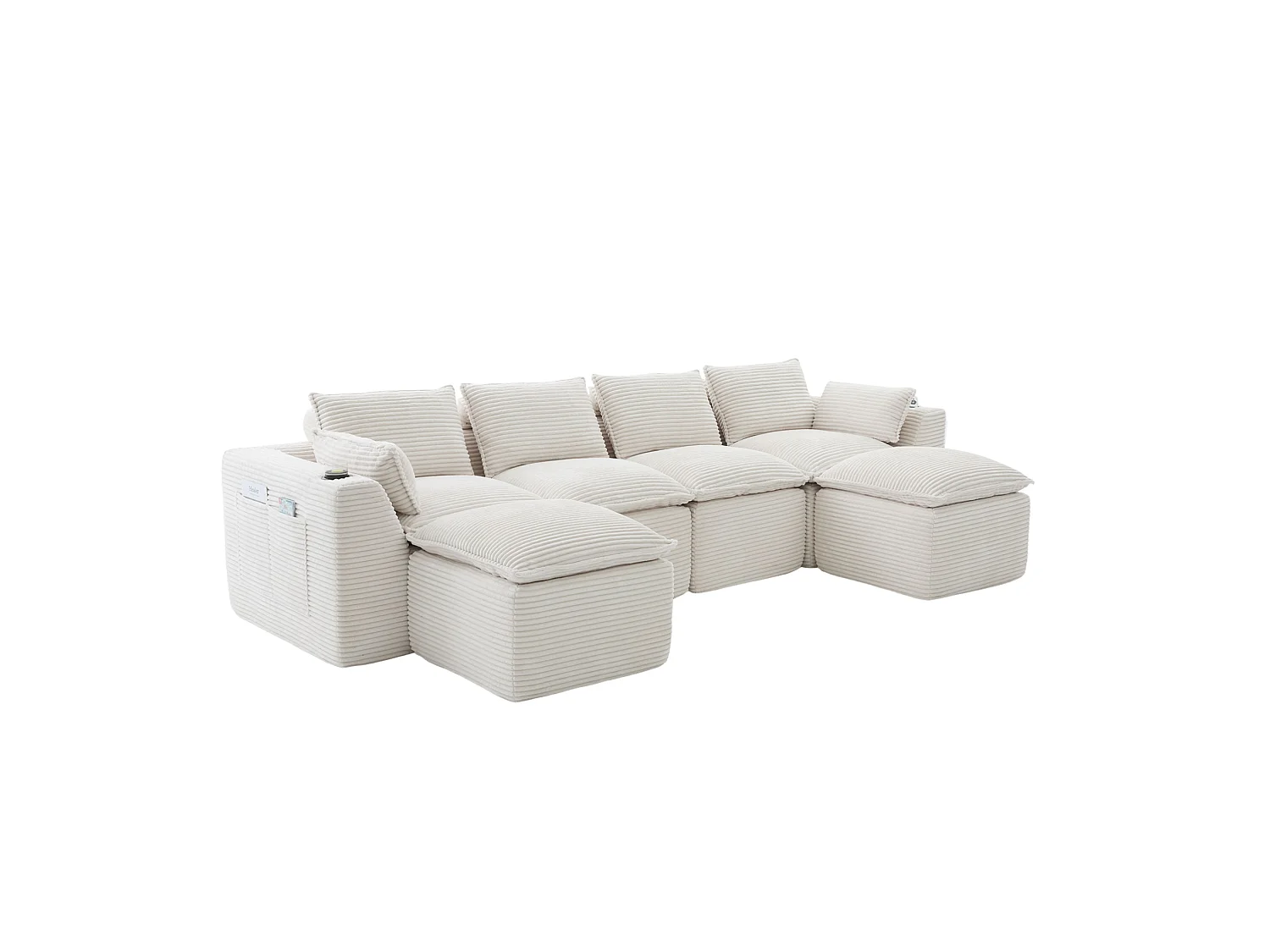 Modulaire 4-zitsbank met kussens en 2 voetenbankjes - Beige corduroy