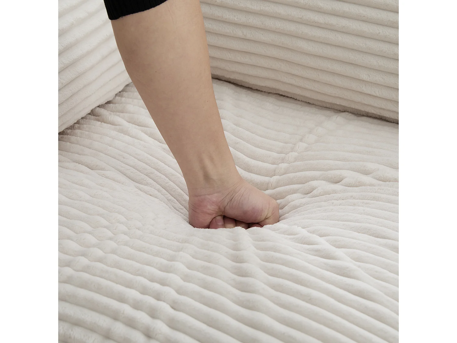 Modulaire 4-zitsbank met kussens en 2 voetenbankjes - Beige corduroy