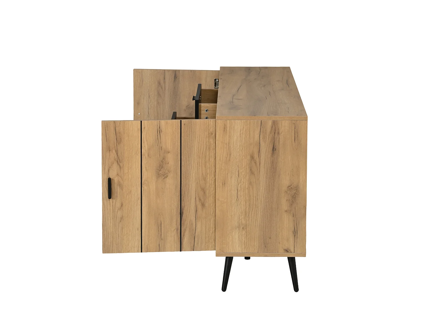 Dressoir met 2 lades en 3 deuren - Zwart en hout 140 x 35 x 67 cm