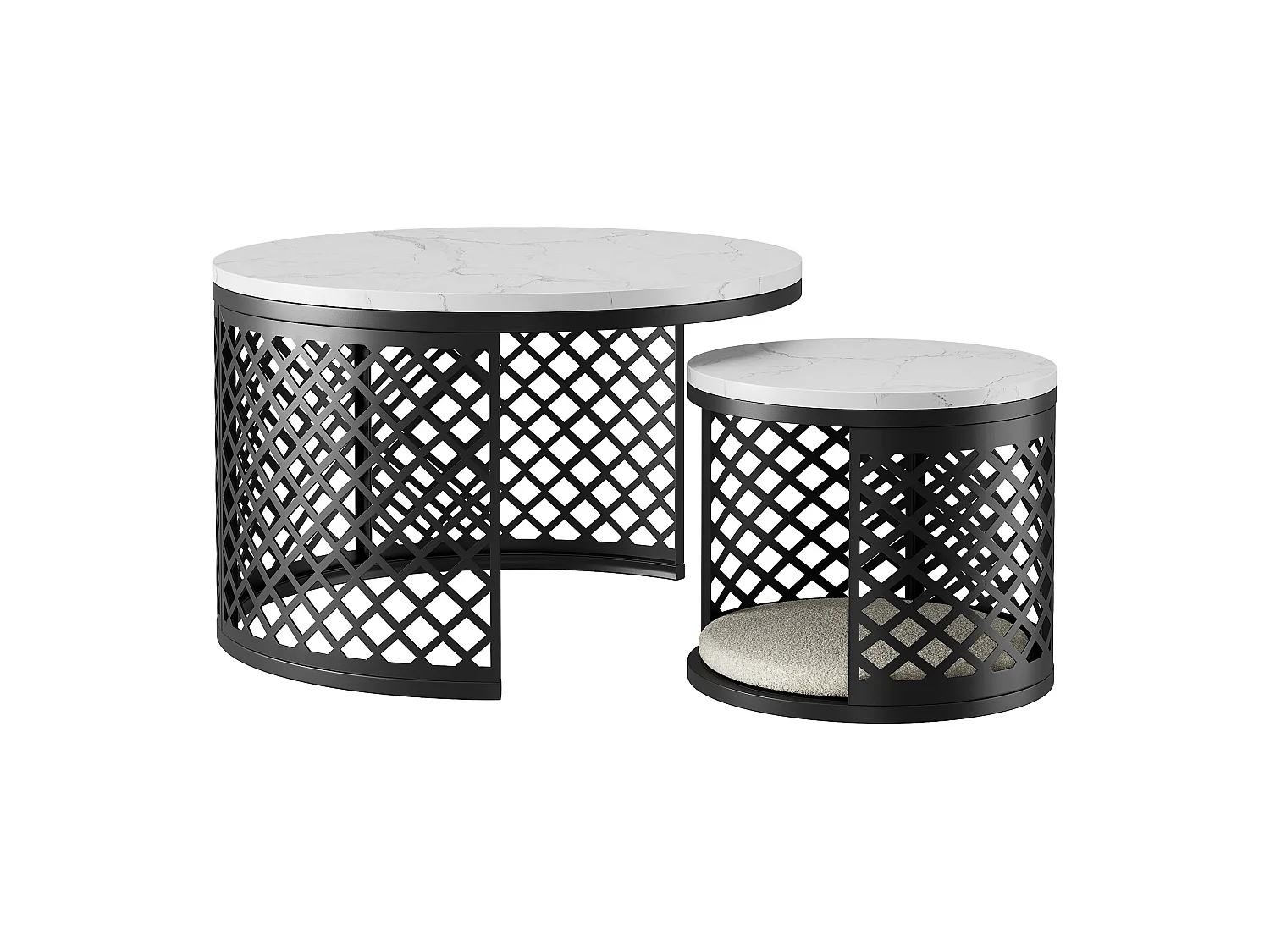 Ronde in elkaar schuifbare salontafels met geometrisch patroon - Zwart-wit