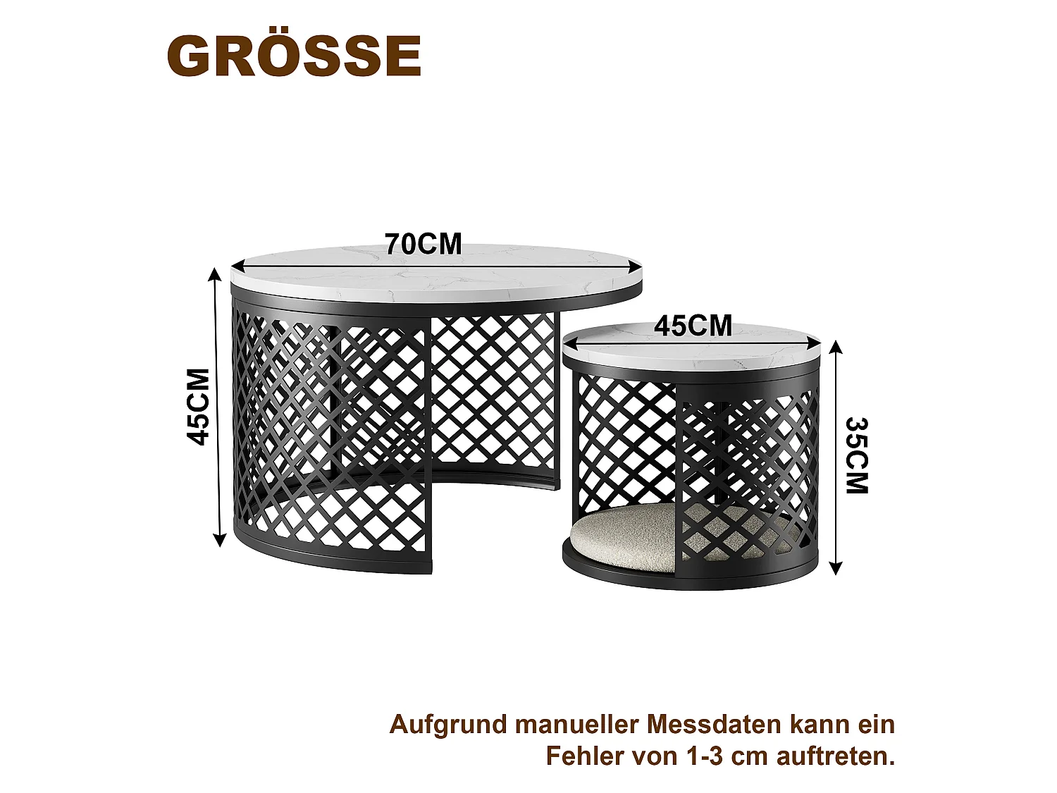 Ronde in elkaar schuifbare salontafels met geometrisch patroon - Zwart-wit