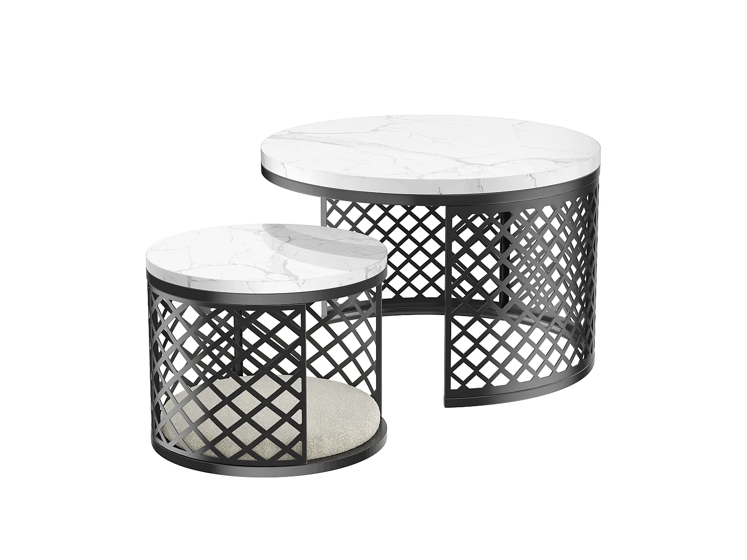 Ronde in elkaar schuifbare salontafels met geometrisch patroon - Zwart-wit