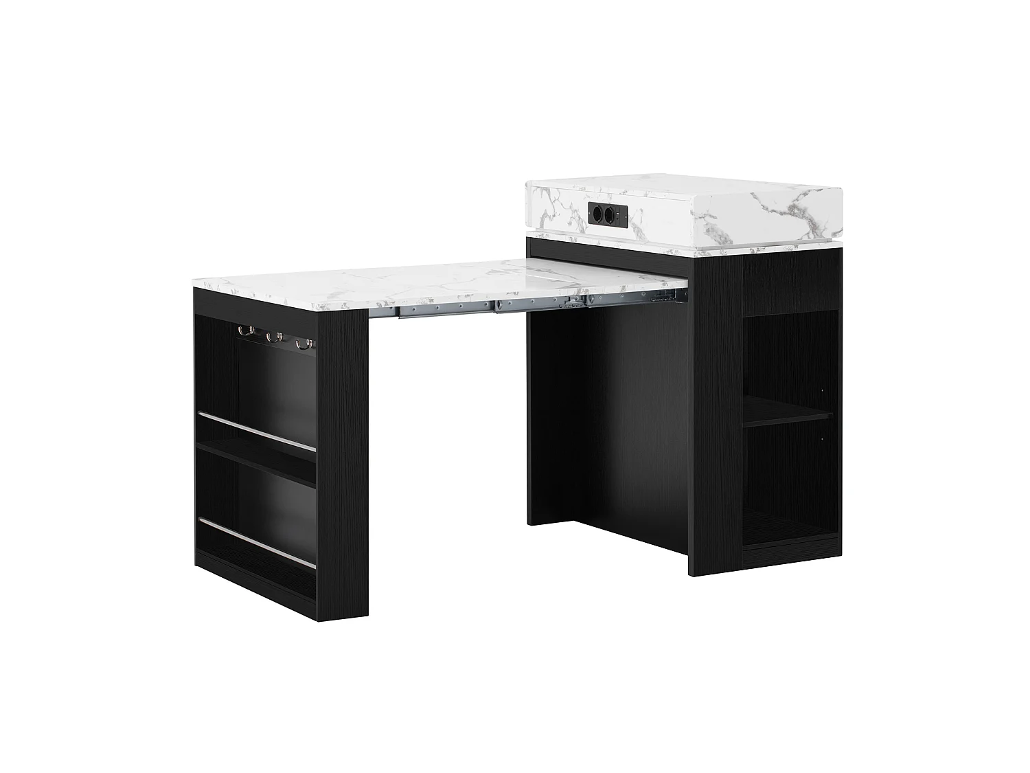 Îlot de cuisine extensible avec prise, tiroir et rangements - Noir
