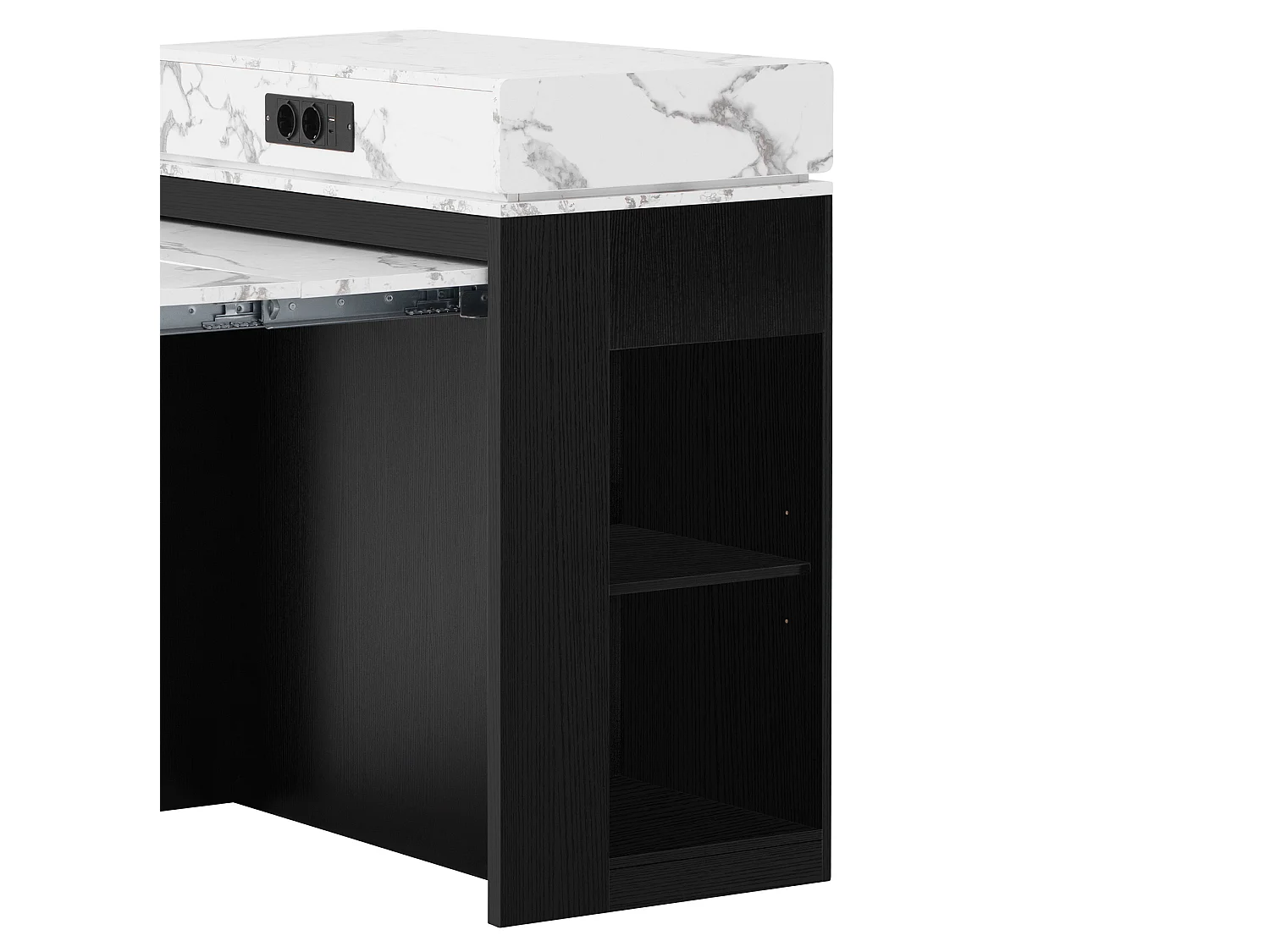 Îlot de cuisine extensible avec prise, tiroir et rangements - Noir