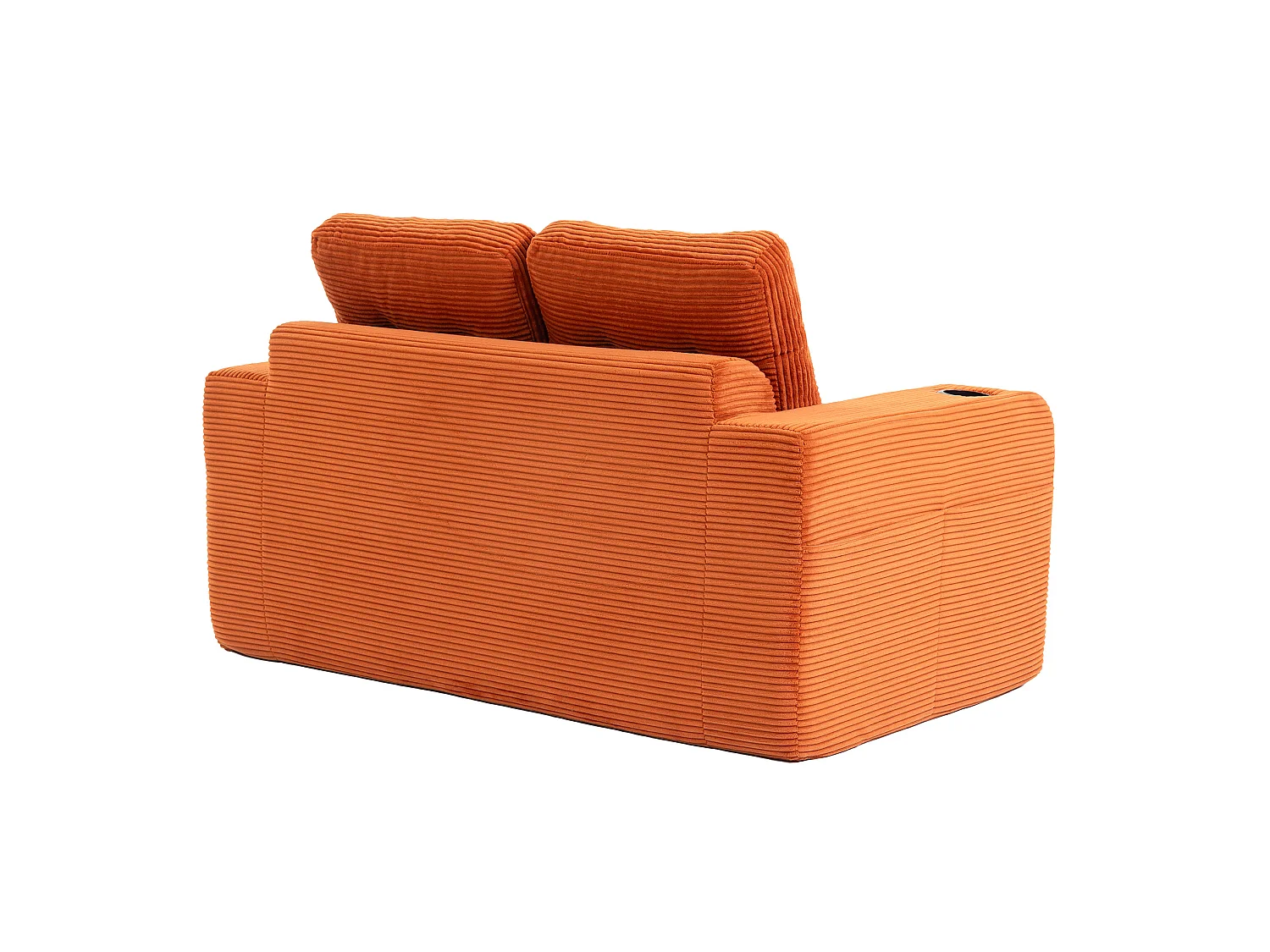 Canapé convertible 2 places en velours côtelé - Porte-gobelets et poches latérales - Orange