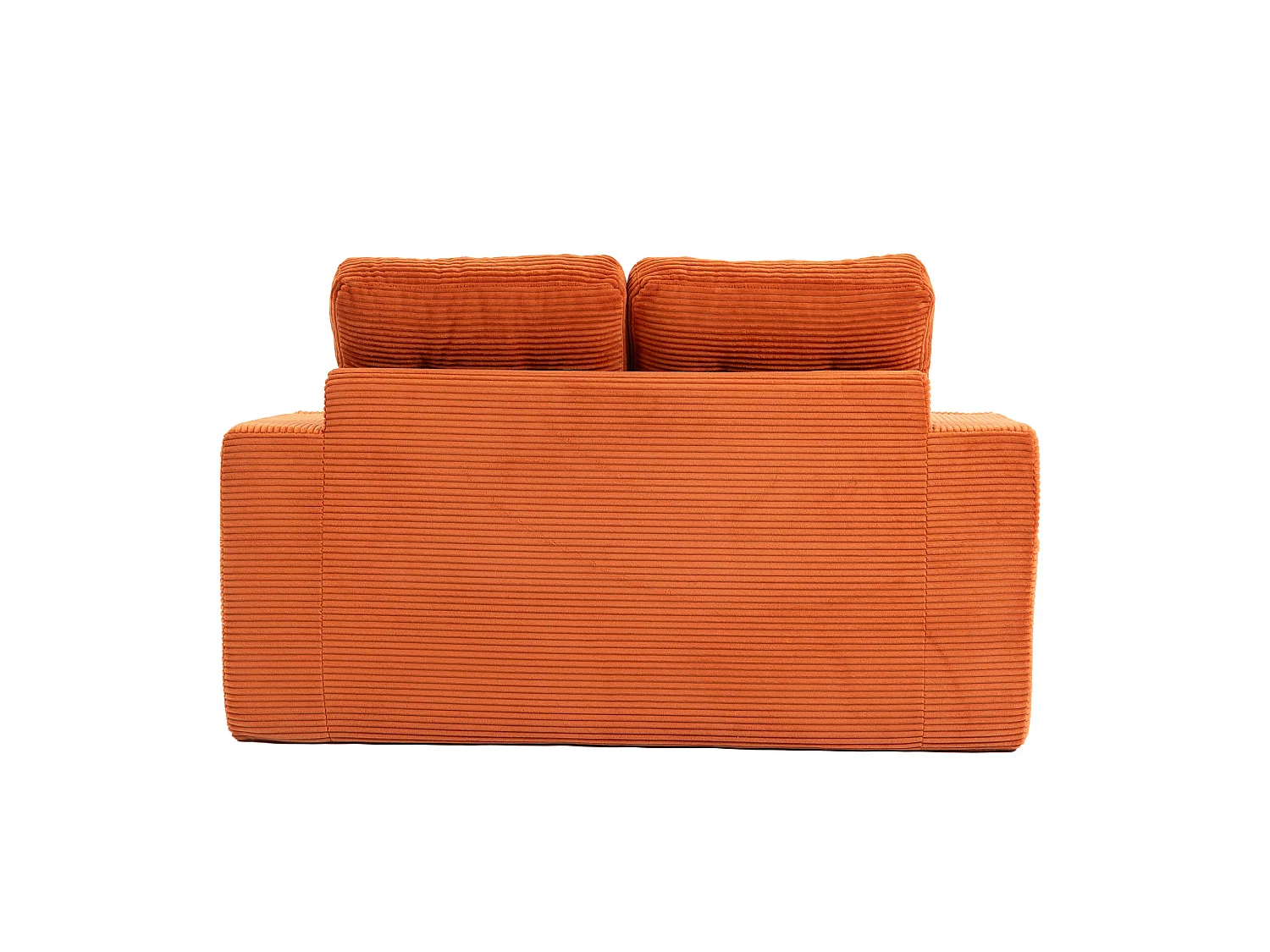 Canapé convertible 2 places en velours côtelé - Porte-gobelets et poches latérales - Orange