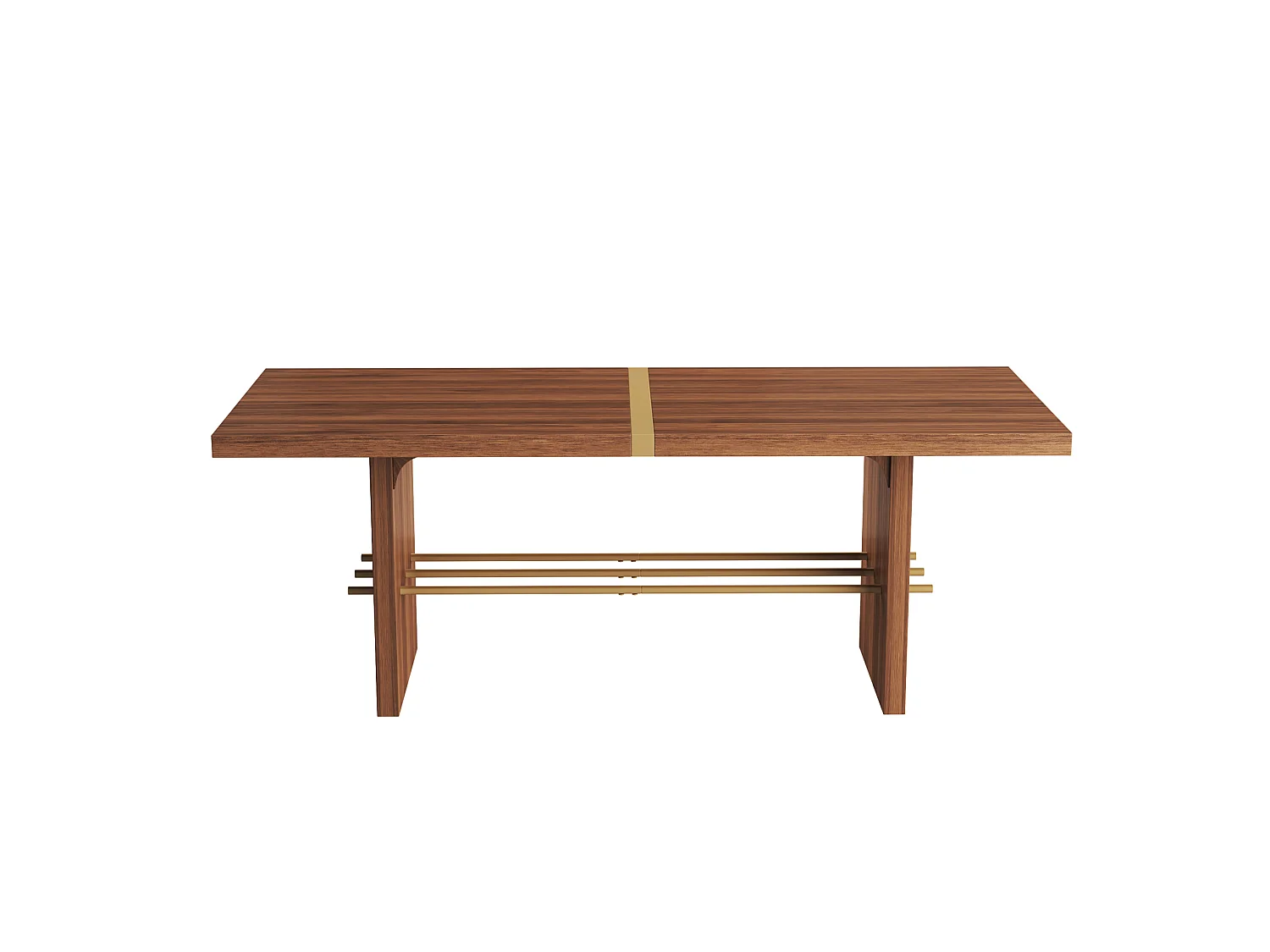 Table à manger 180 x 75 cm pour 6 à 8 places - Plateau de 4 cm d'épaisseur - Marron et or