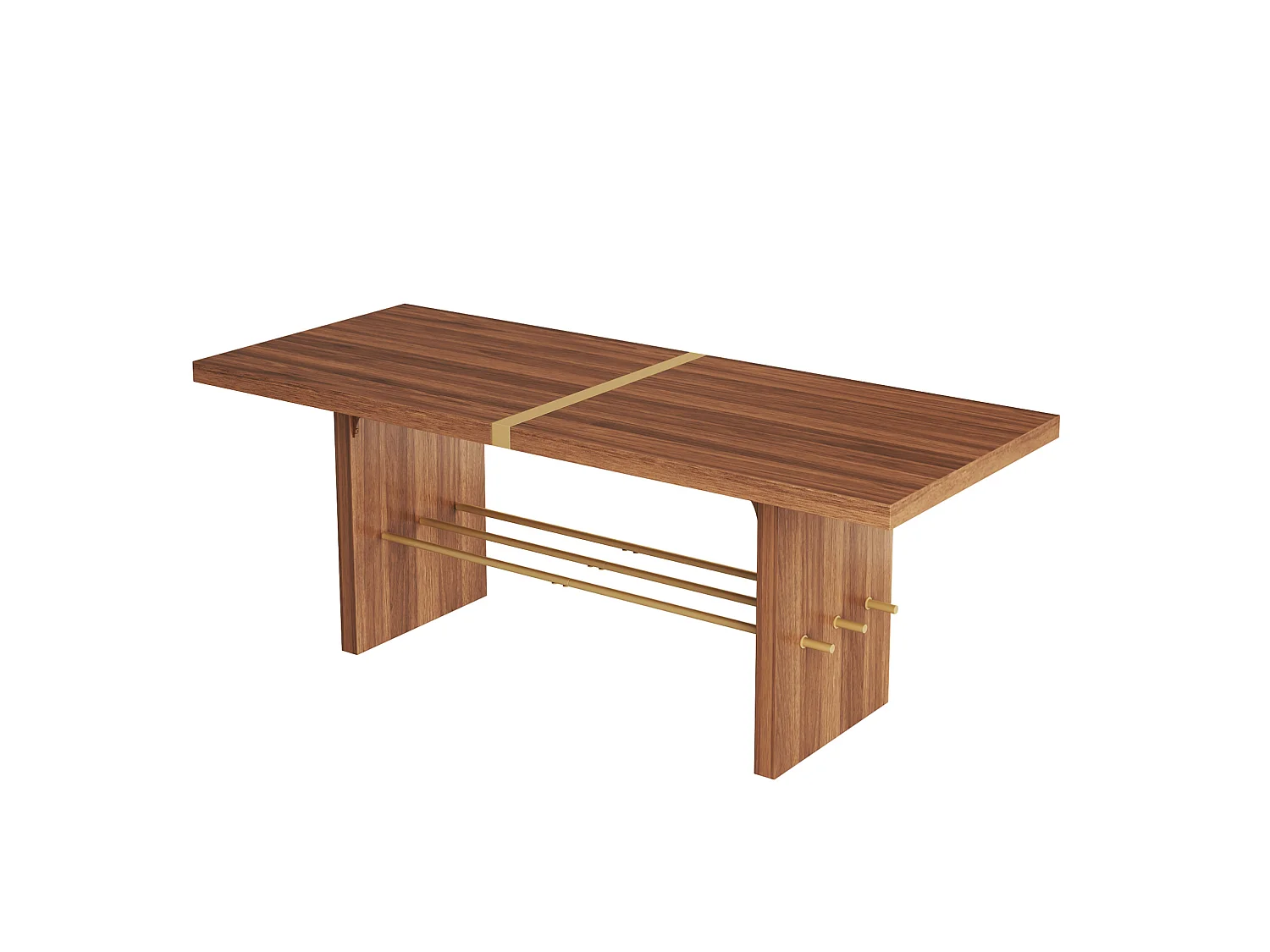 Table à manger 180 x 75 cm pour 6 à 8 places - Plateau de 4 cm d'épaisseur - Marron et or