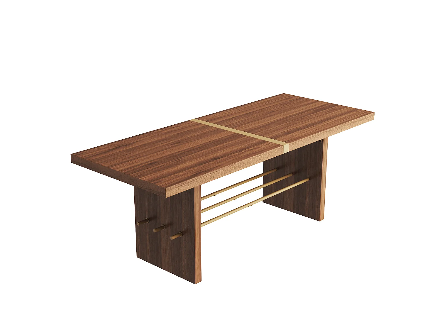 Table à manger 180 x 75 cm pour 6 à 8 places - Plateau de 4 cm d'épaisseur - Marron et or