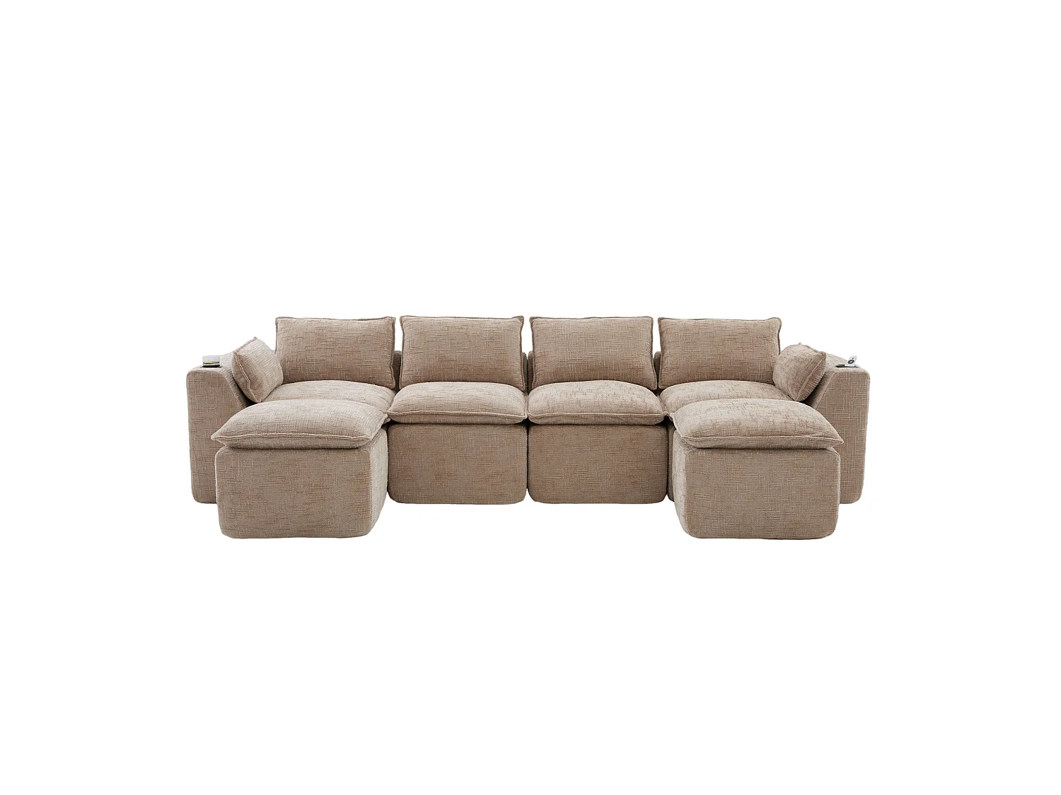 Canapé 4 places avec pouf en tissu chenille kaki